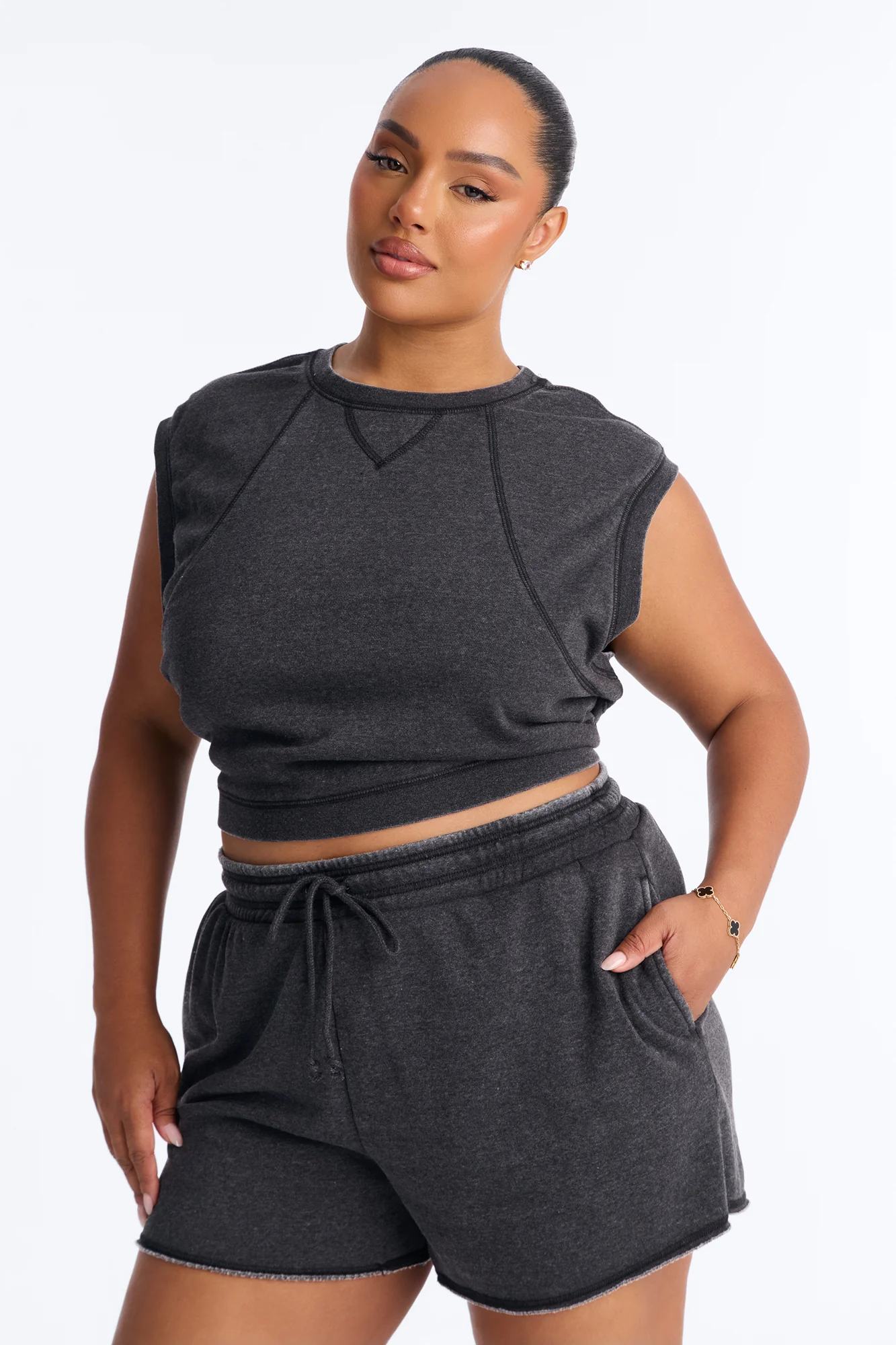 Bree Casual Sweatshort Set - Black - Image 4