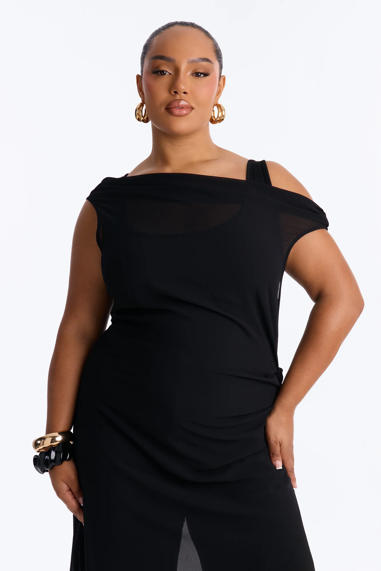 Brena 2 Piece Sheer Draped Jumpsuit - Black - Image 2
