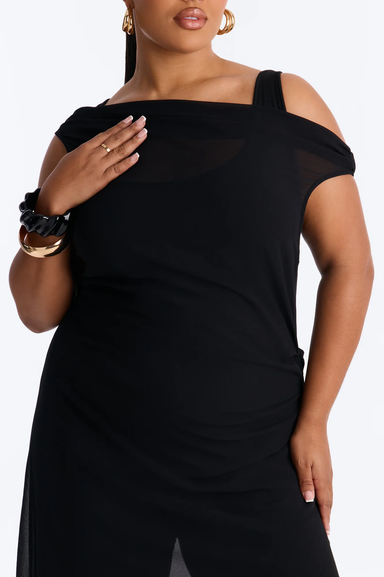 Brena 2 Piece Sheer Draped Jumpsuit - Black - Image 3