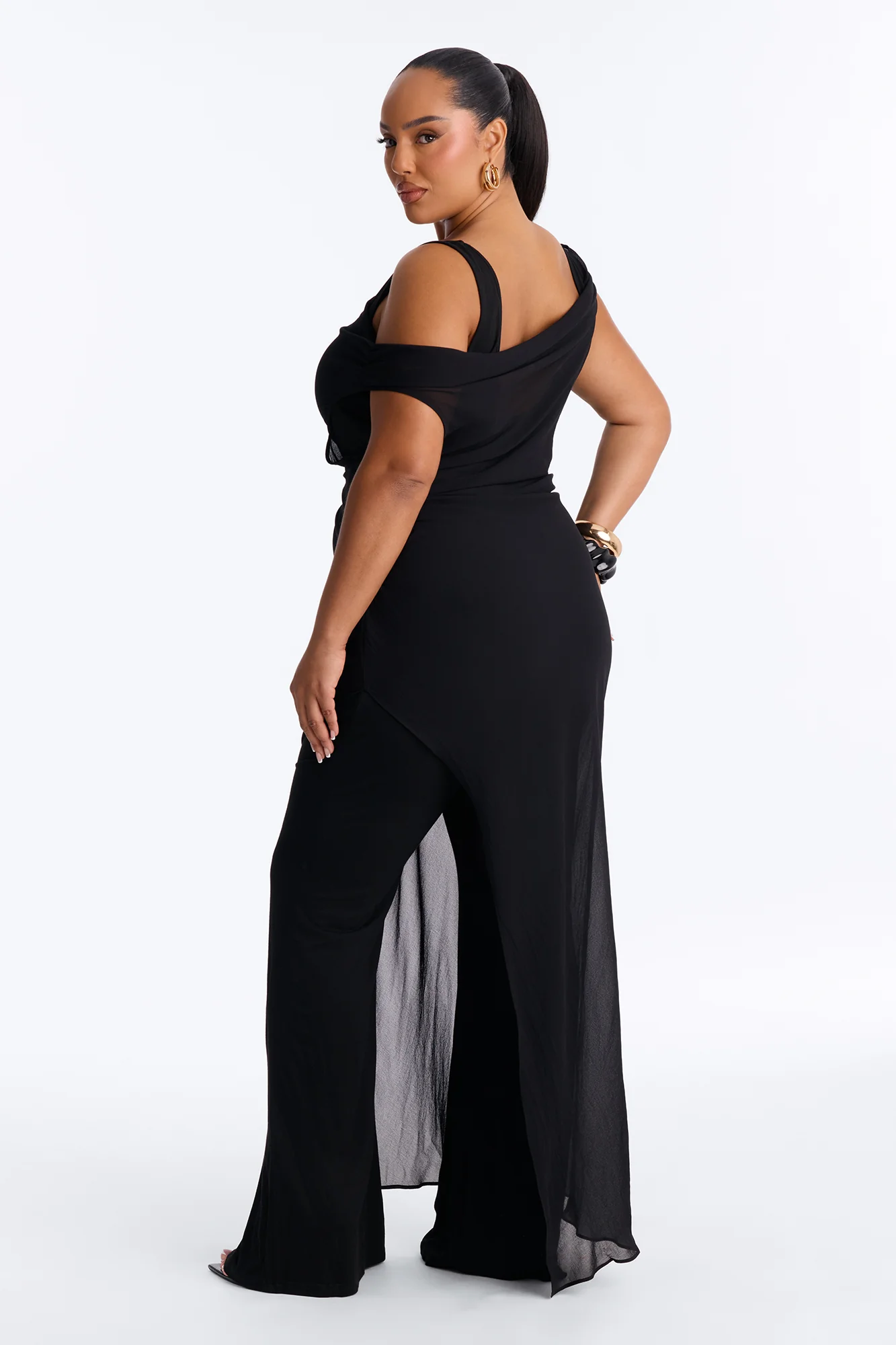 Brena 2 Piece Sheer Draped Jumpsuit - Black - Image 4