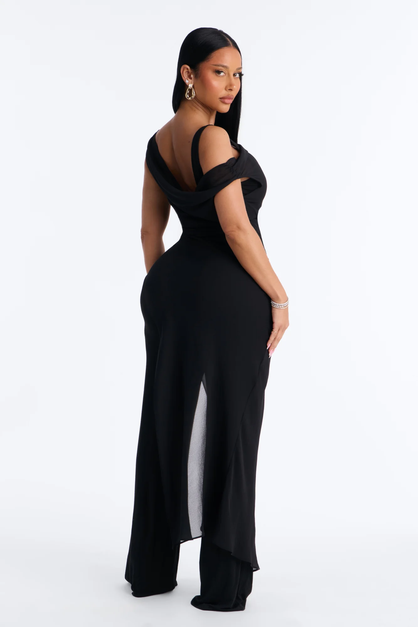 Brena 2 Piece Sheer Draped Jumpsuit - Black - Image 7