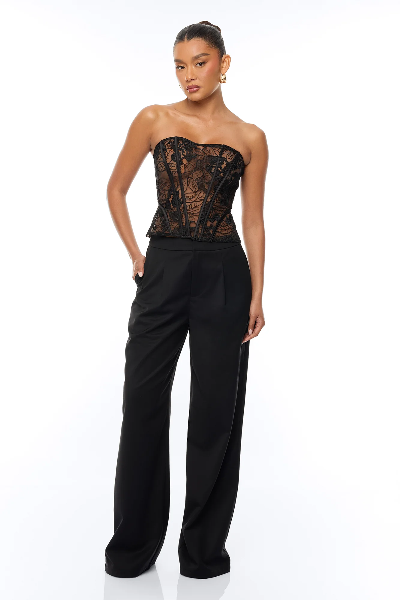 Brenda Lace Corset Pant Set - Black