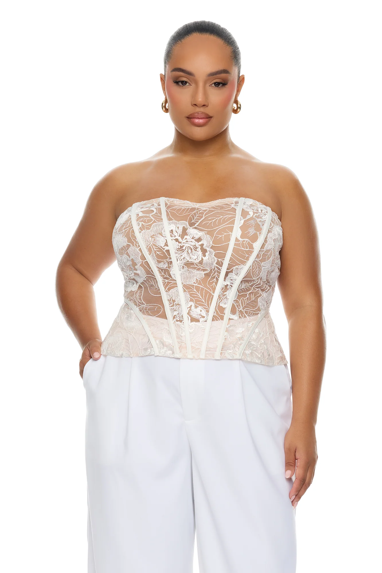 Brenda Lace Corset Pant Set - White - Image 6