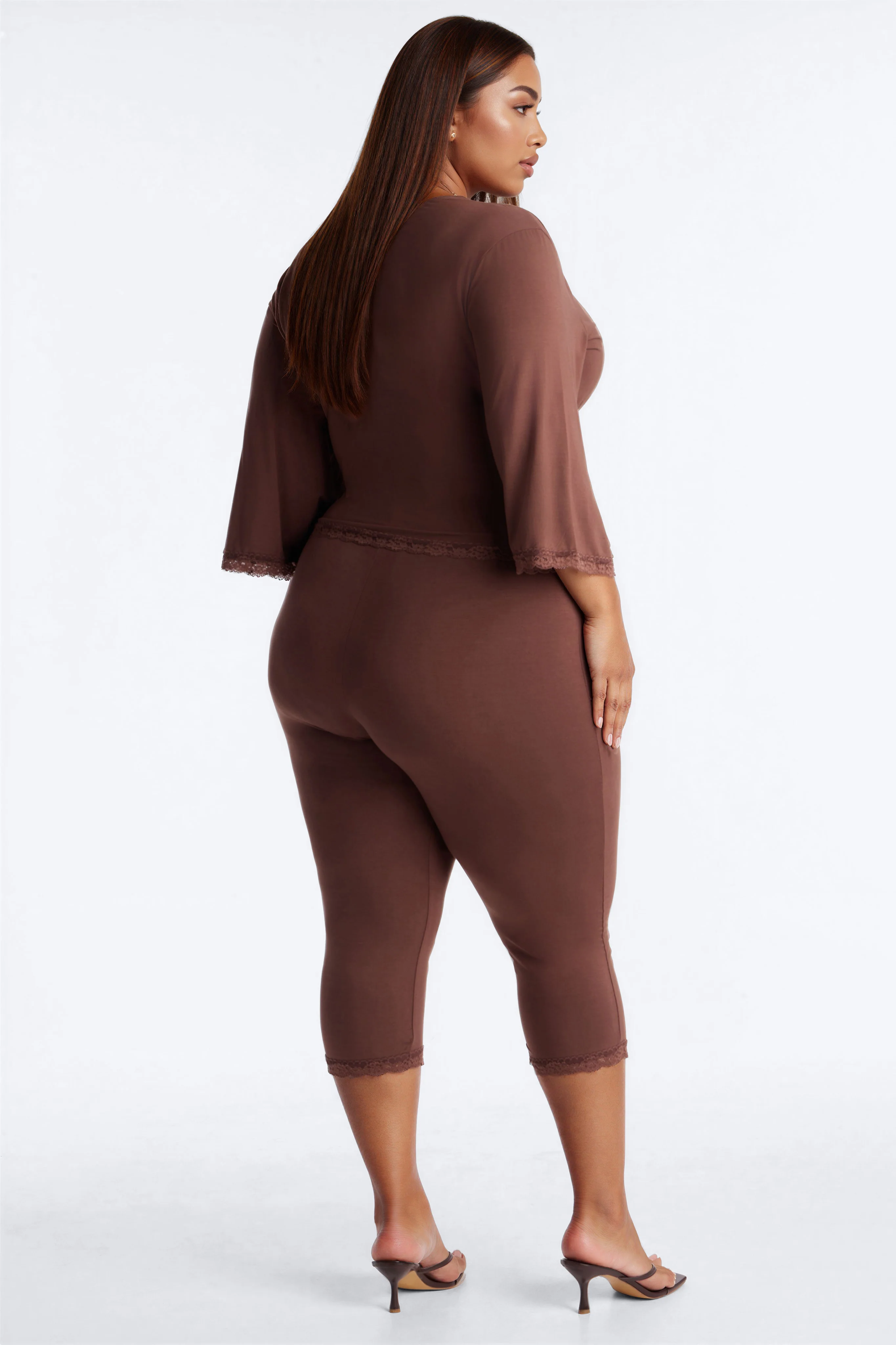 Bria Bell Sleeve Capri Set - Chocolate - Image 4
