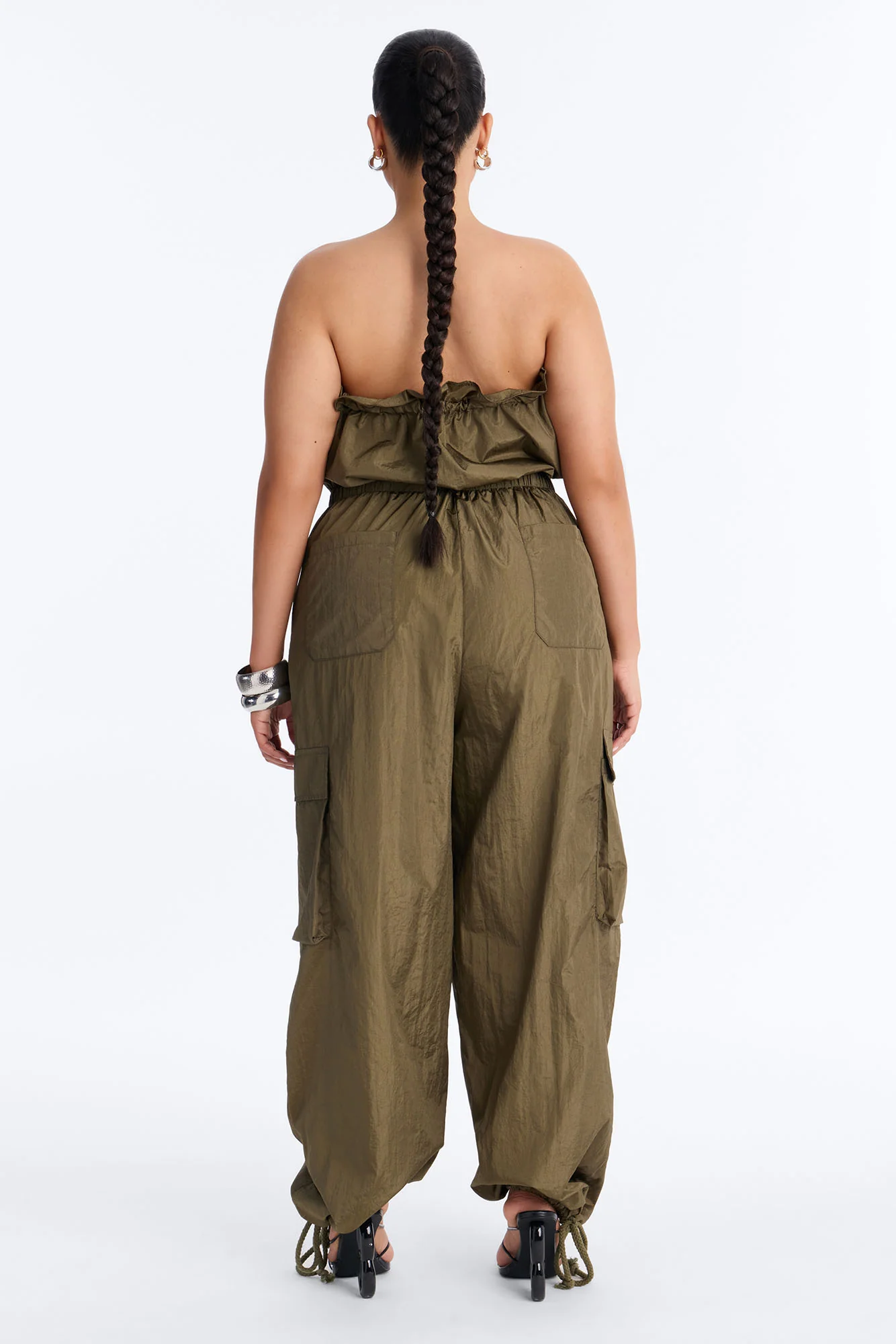 Bria Cargo Nylon Jumpsuit - Olive - Image 8
