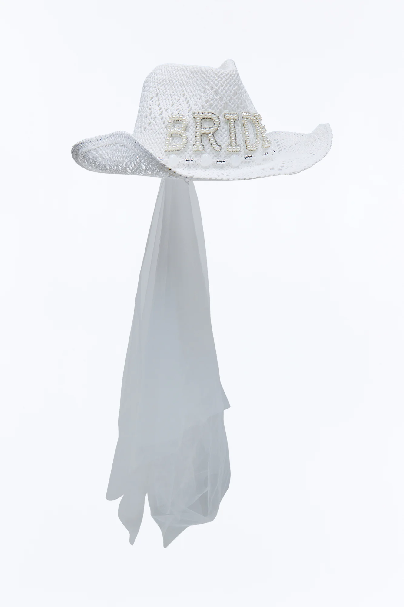 Bride In White Straw Cowboy Hat - White - Image 3