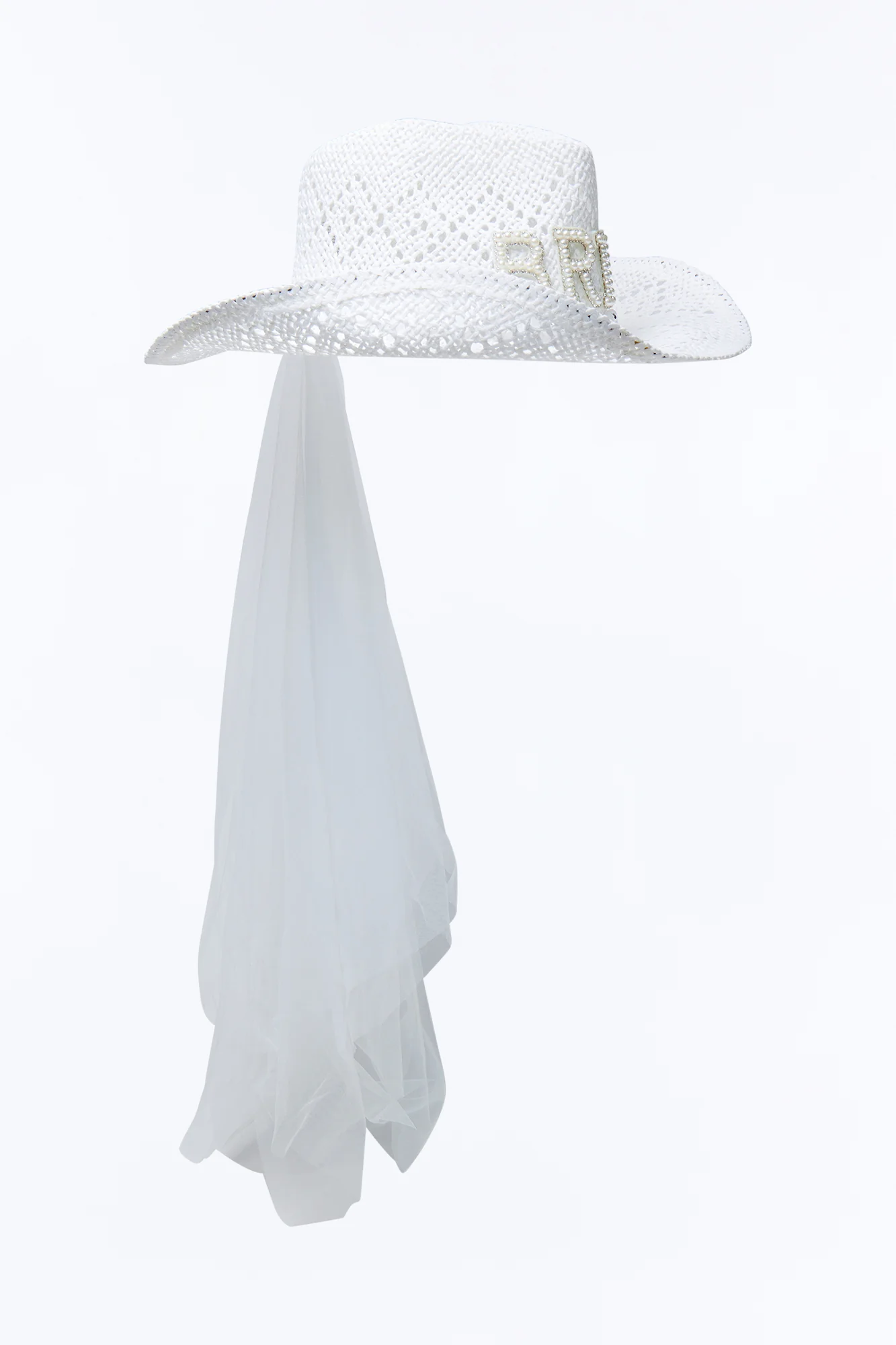 Bride In White Straw Cowboy Hat - White - Image 4