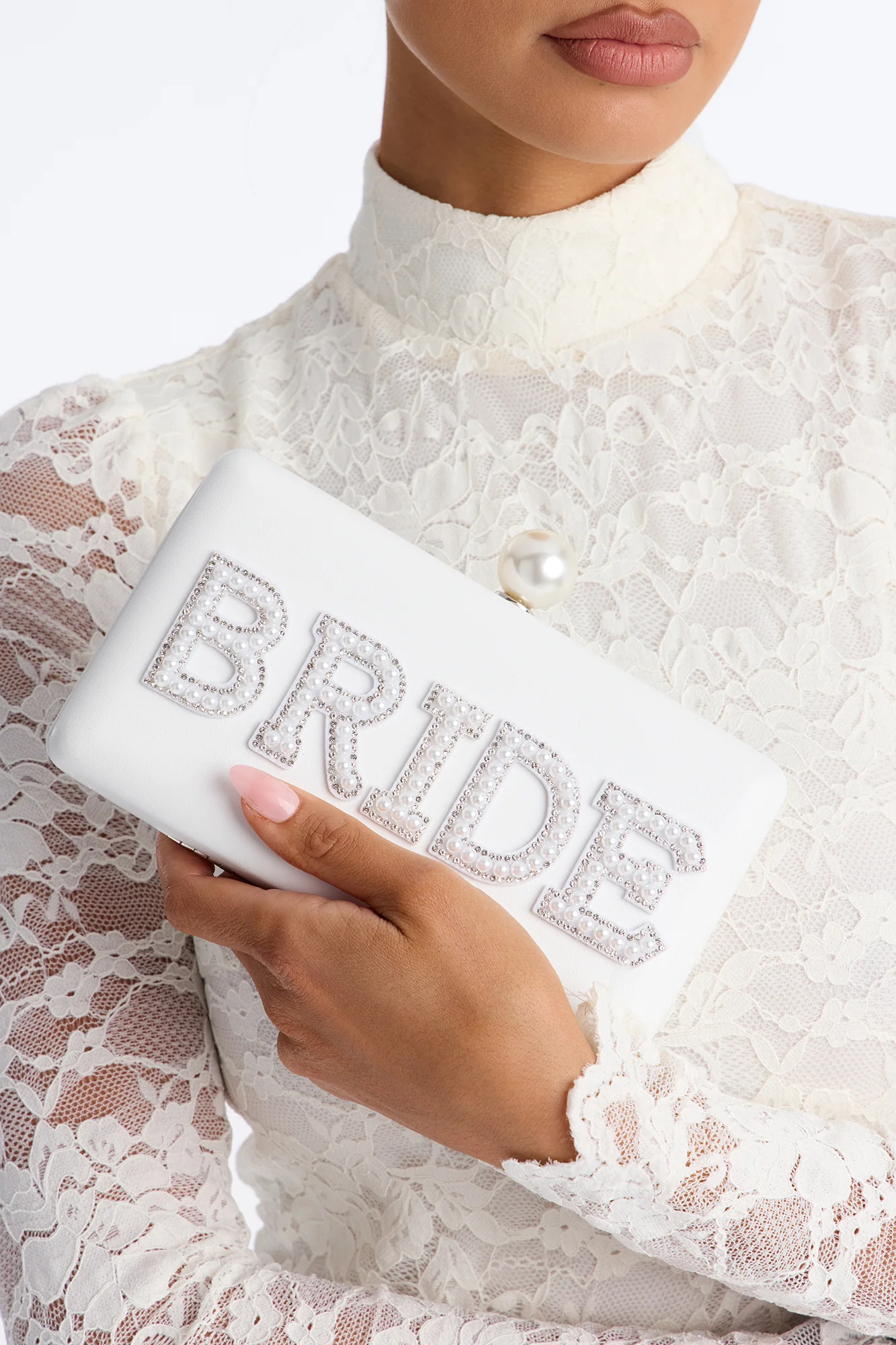 Bride's Pearls Faux Leather Clutch - Ivory