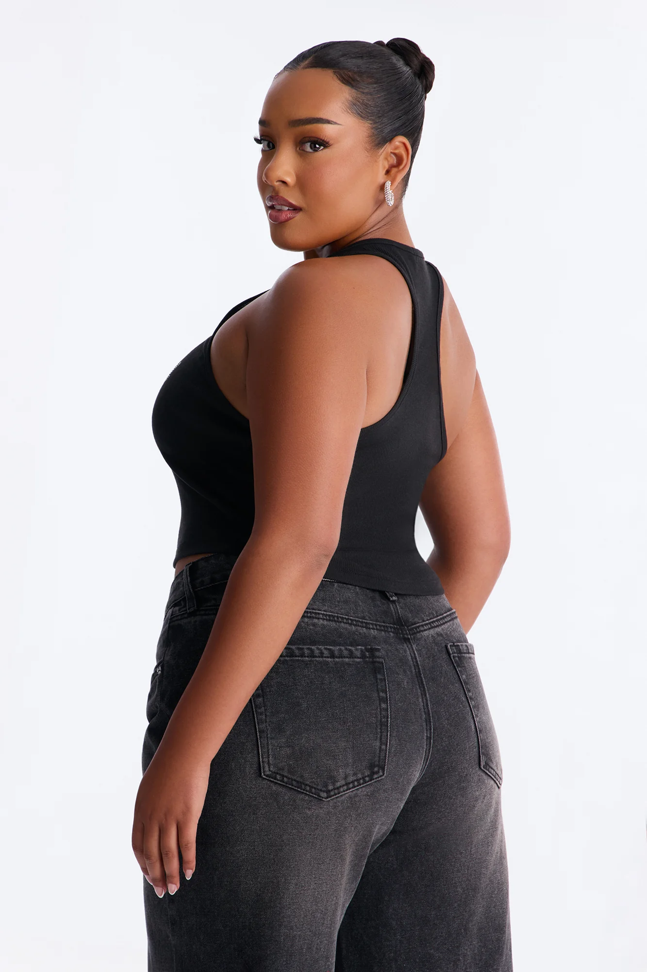 Bridesmaid Rhinestones Ribbed Tank Top - Black - Image 8