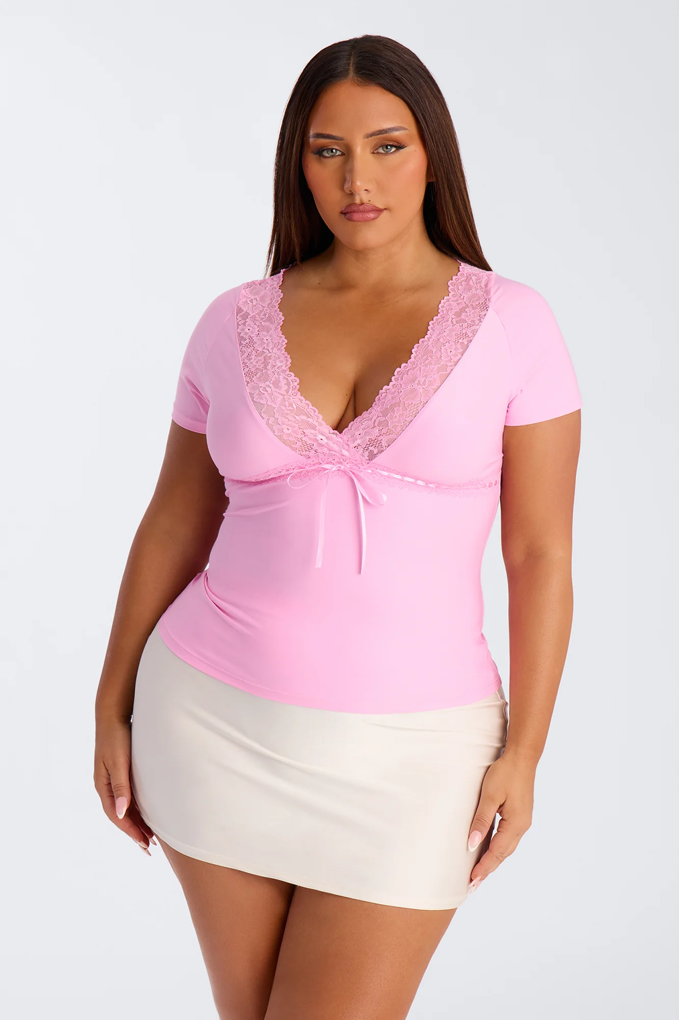 Bridget Lace Trim Short Sleeve Top - Pink - Image 5