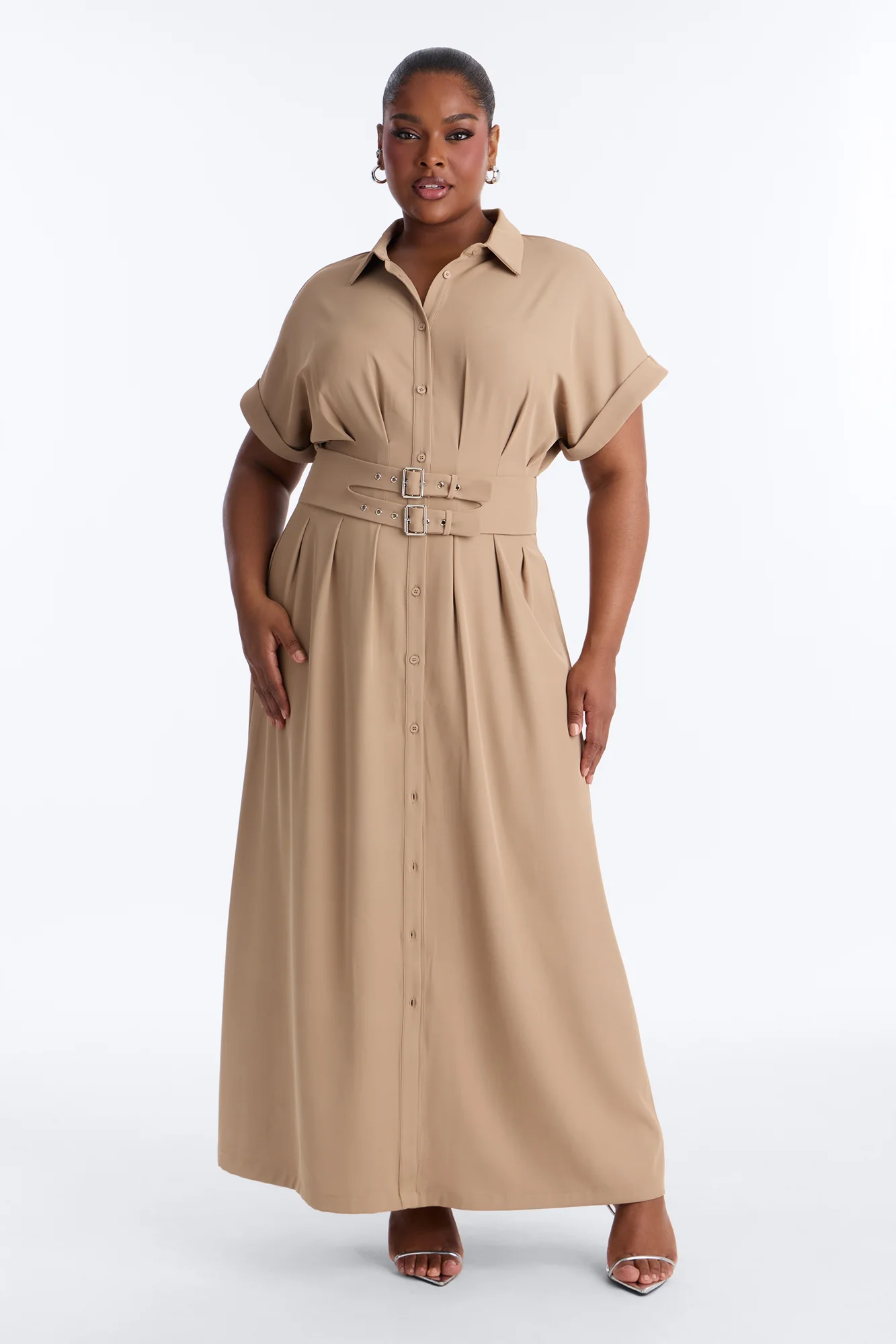 Bridgit Belted Maxi Dress - Taupe - Image 5