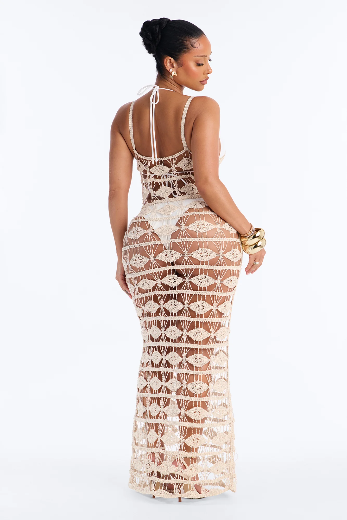 Brielle Crochet Cover Up Maxi Dress - Cream - Image 4