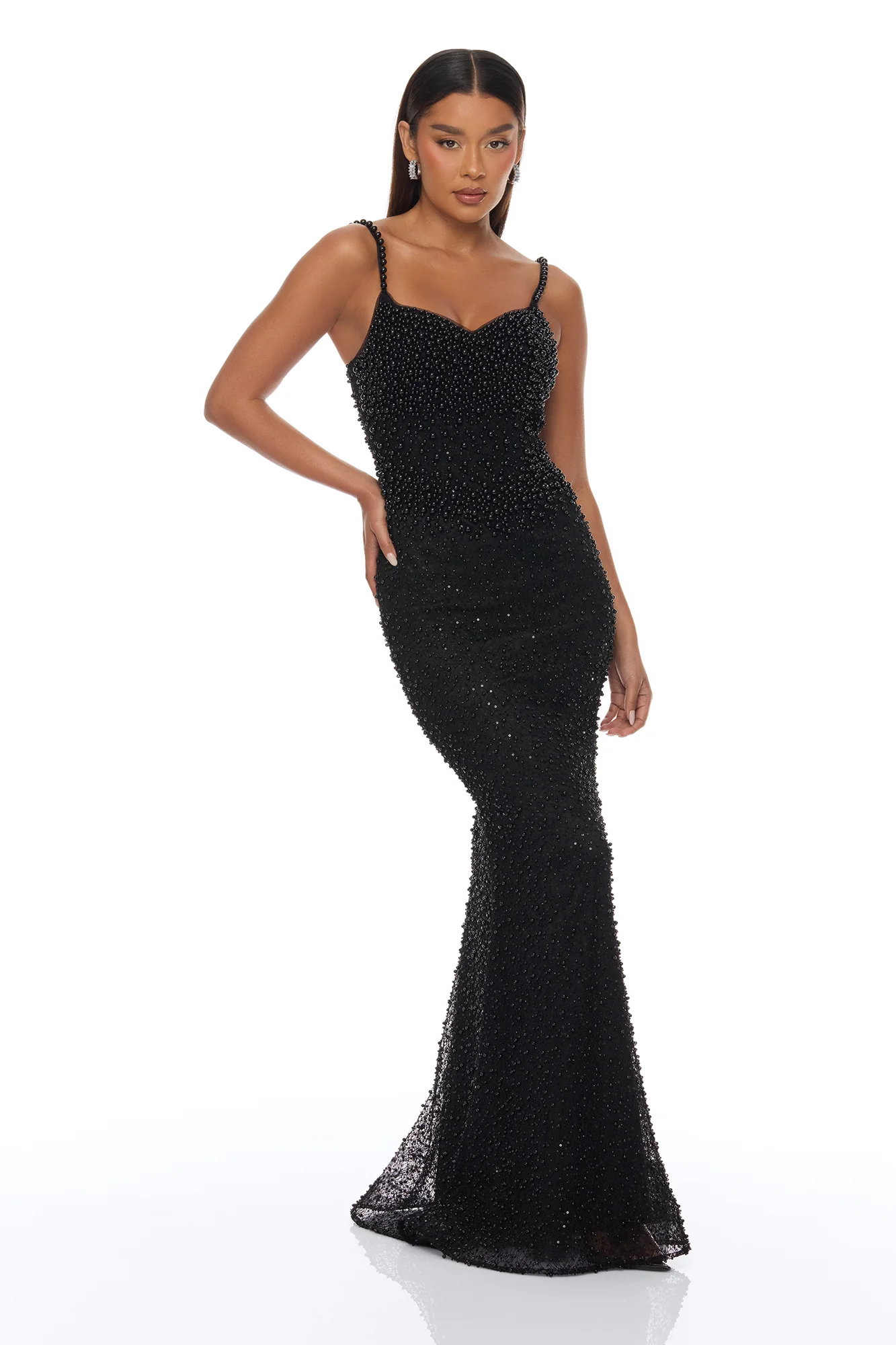 Brielle Embroidery Corset Gown - Black