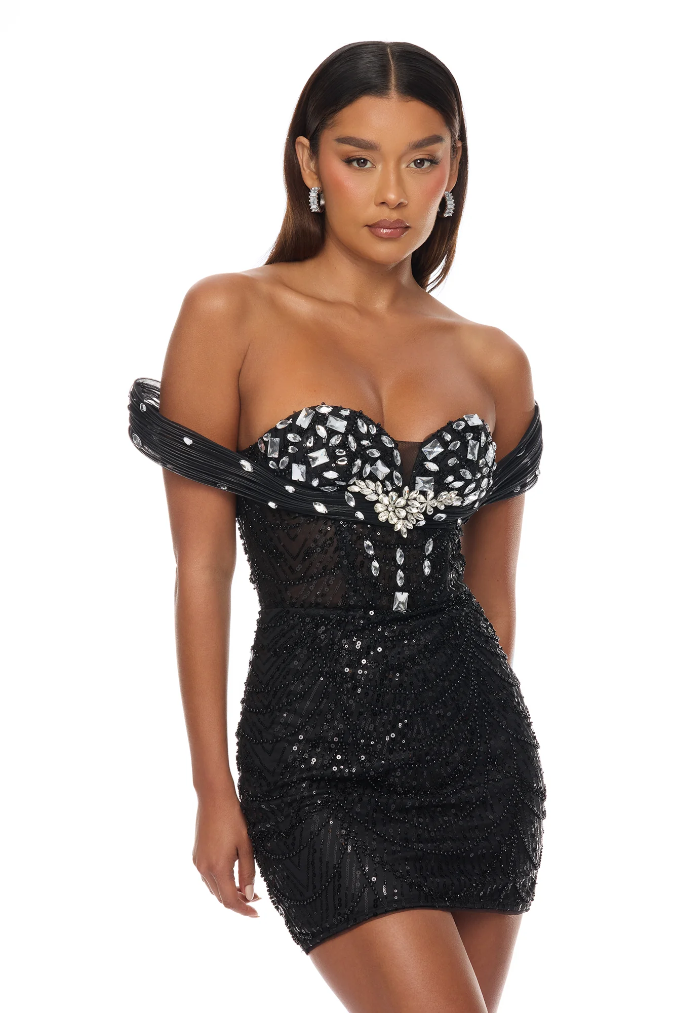 Brigette Sequin Embellished Mini Gown - Black