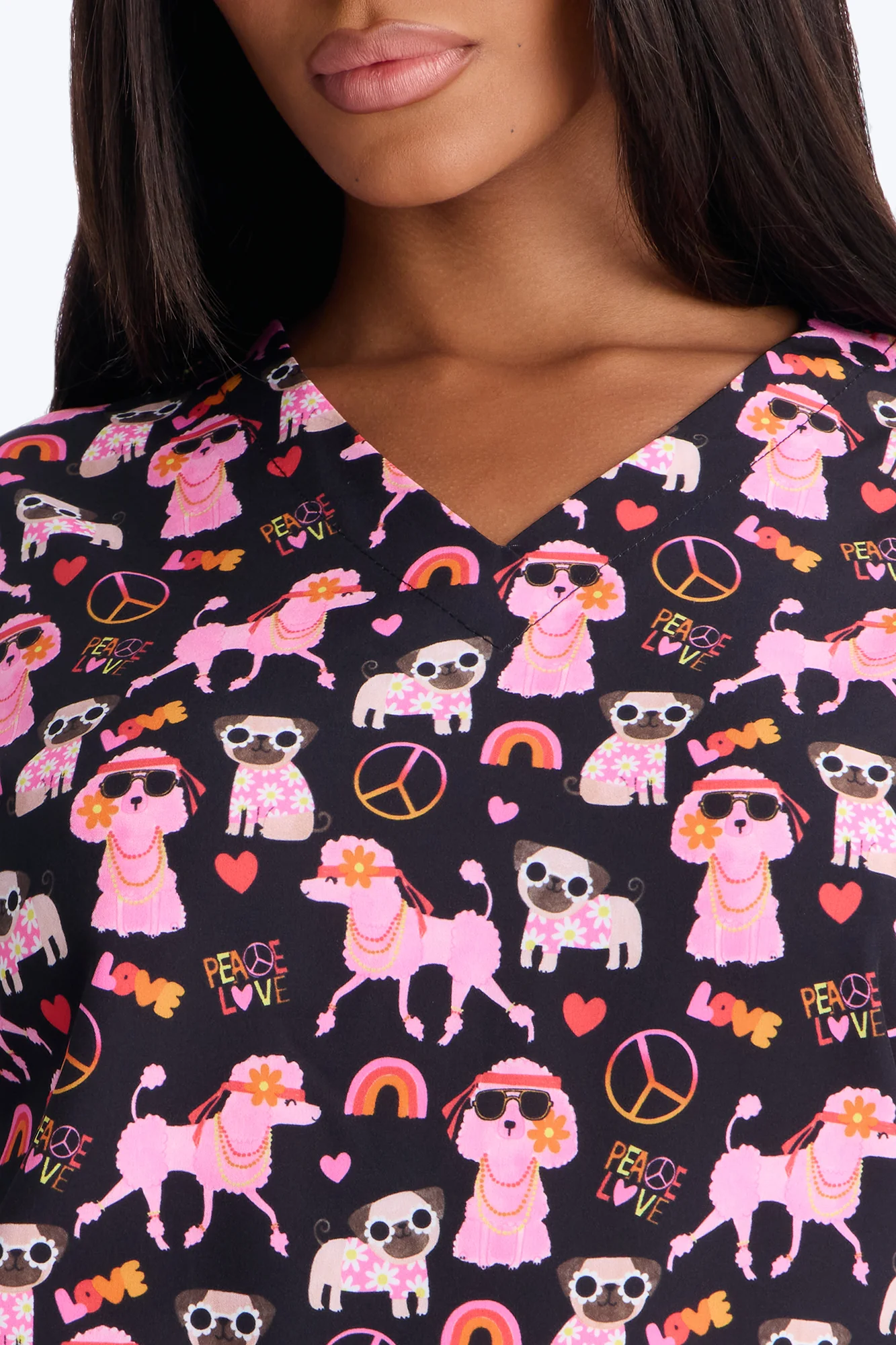 Bright Days 4 Way Stretch Printed Jogger Scrub Set - Black/Pink - Image 3
