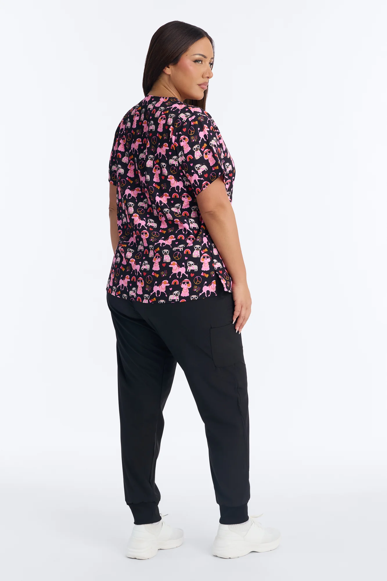 Bright Days 4 Way Stretch Printed Jogger Scrub Set - Black/Pink - Image 8