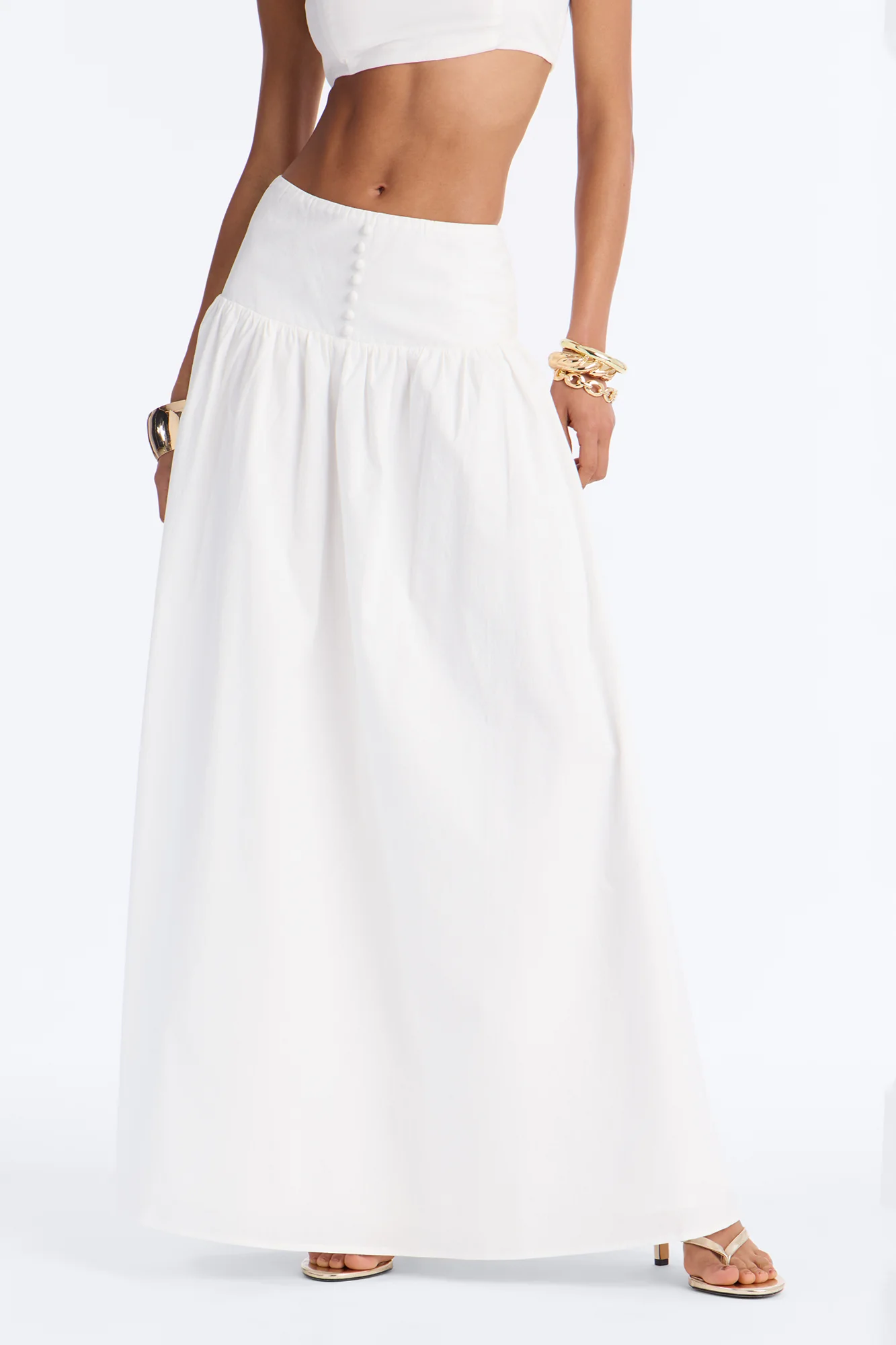 Brigitte Poplin Drop Waist Maxi Skirt - White - Image 2