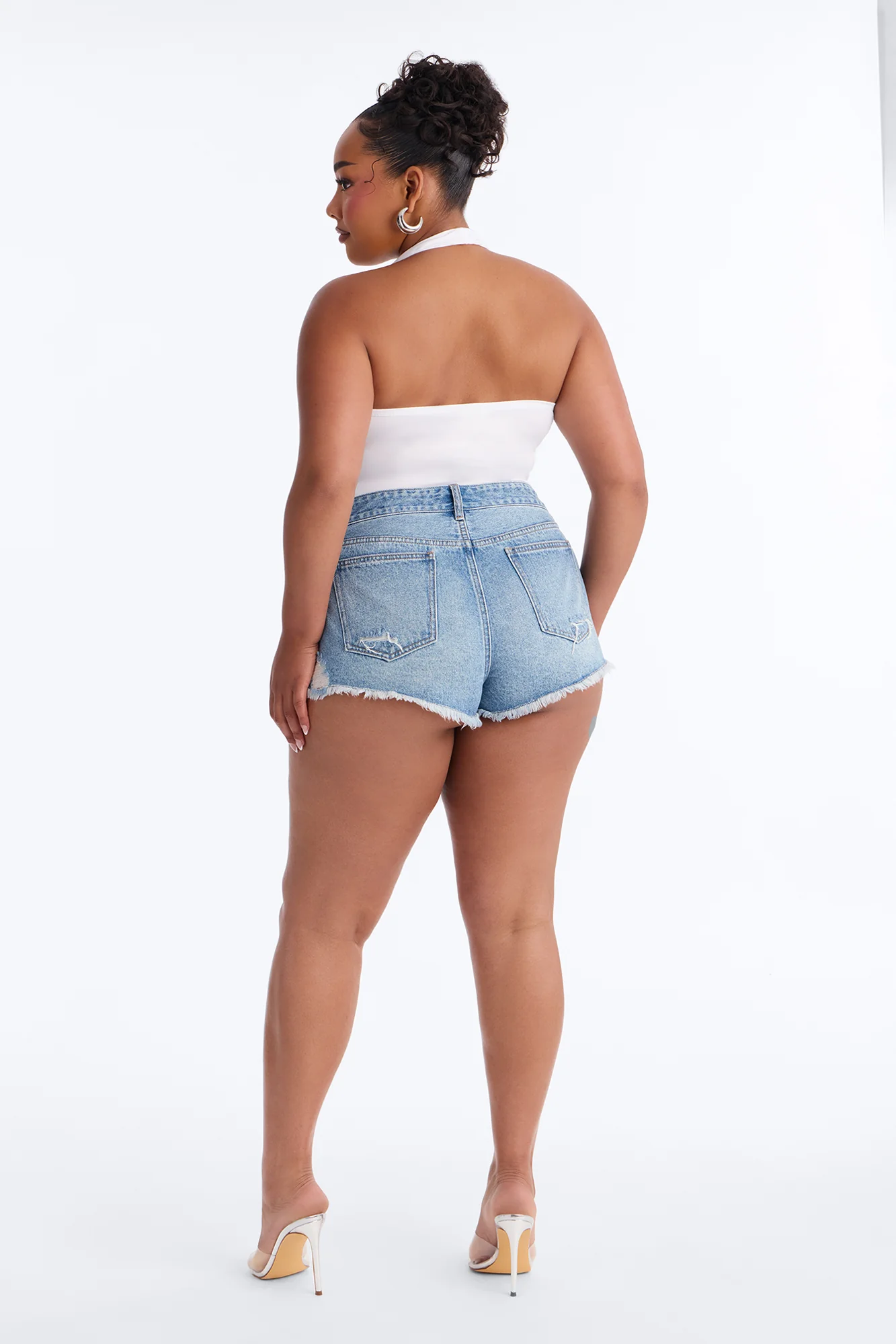 Bring The Heat Ripped Cut Off Denim Shorts - Medium Wash - Image 9