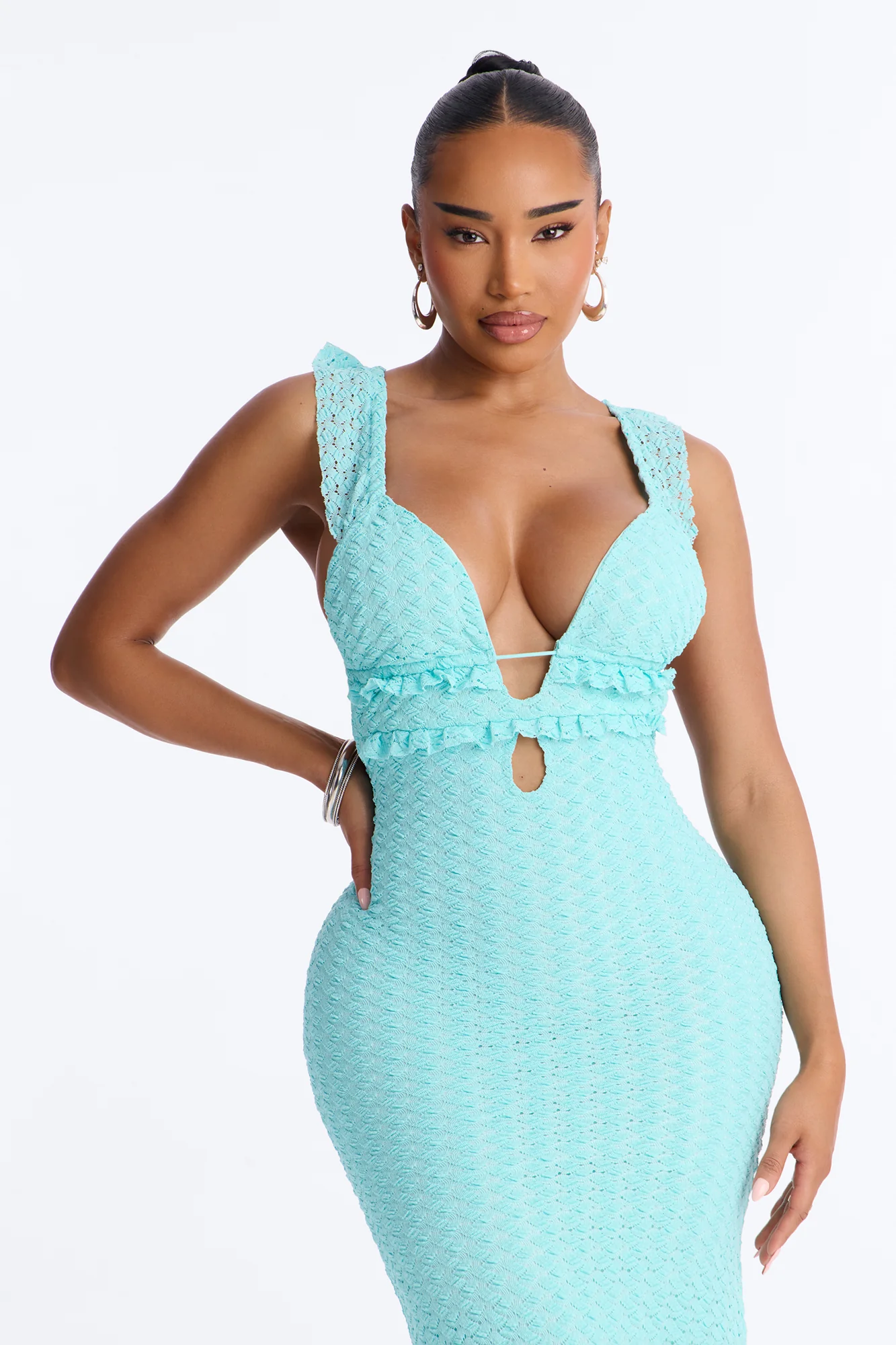 Brinley Backless Lace Maxi Dress - Turquoise - Image 2