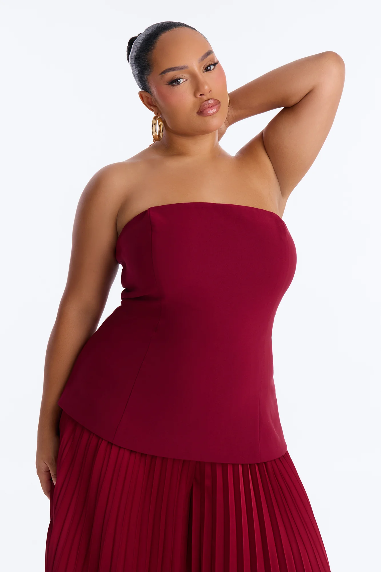 Brinley Strapless Wide Leg Jumpsuit - Wine - Image 6