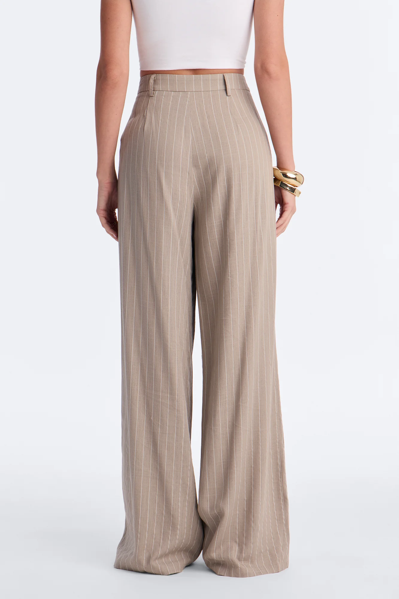 Brittany High Waisted Pleated Wide Leg Trouser - Stone - Image 4