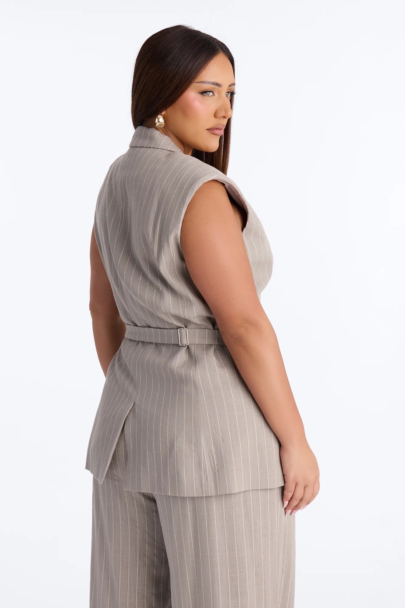 Brittany Single Breasted Linen Vest - Stone - Image 8