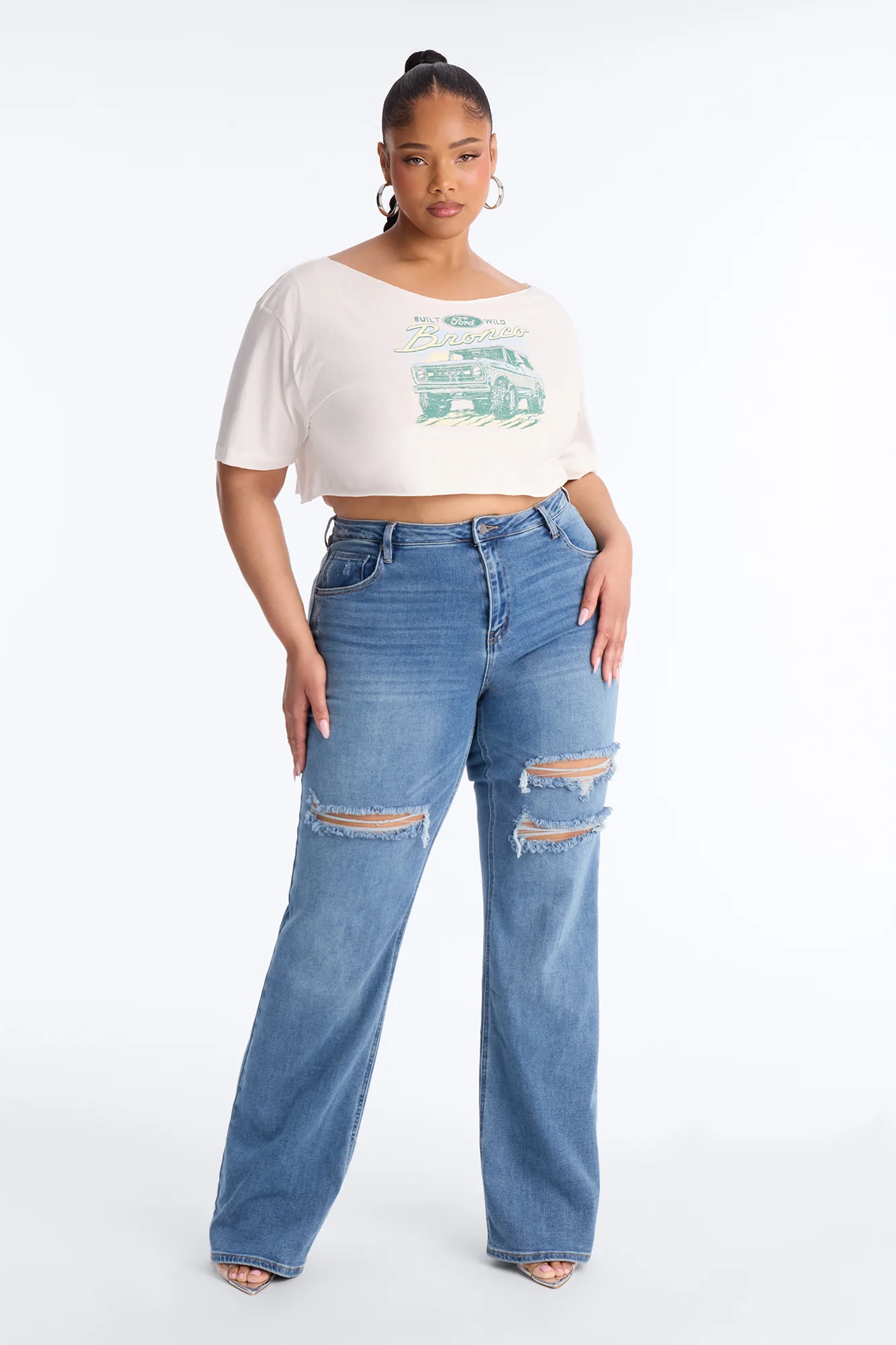 Bronco Off Shoulder Tee - Cream - Image 7