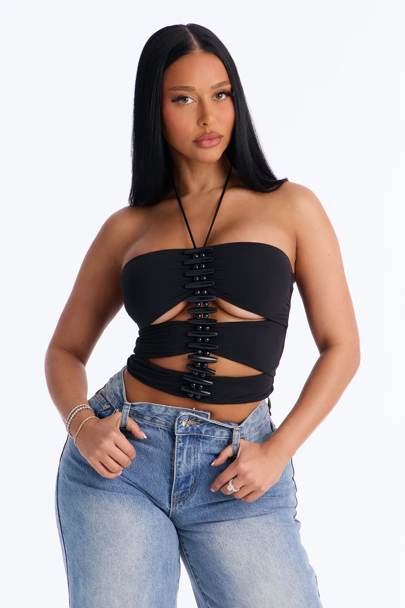 Brook Cut Out Hardware Halter Top - Black - Image 2
