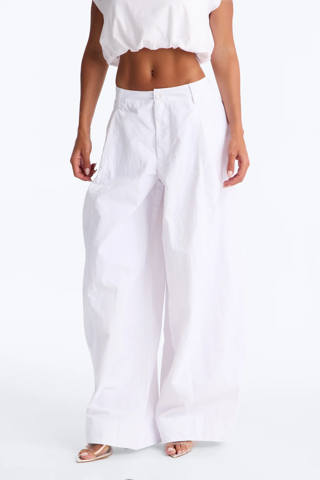 Brooke Barrel Leg Windbreaker Pant - White - Image 2