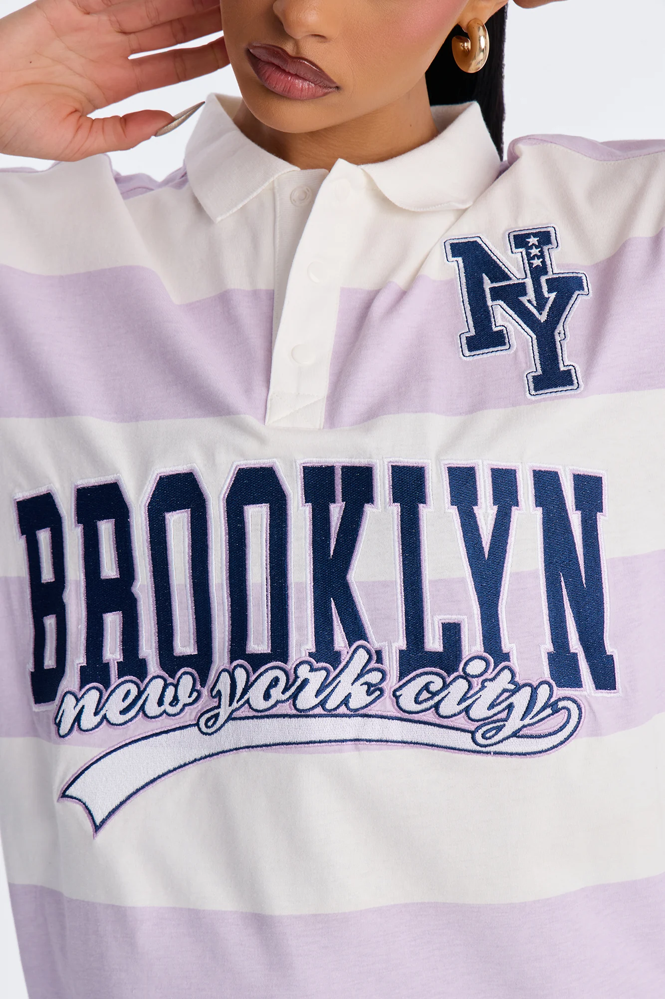 Brooklyn NY Striped Long Sleeve Polo - Lavender/combo - Image 3