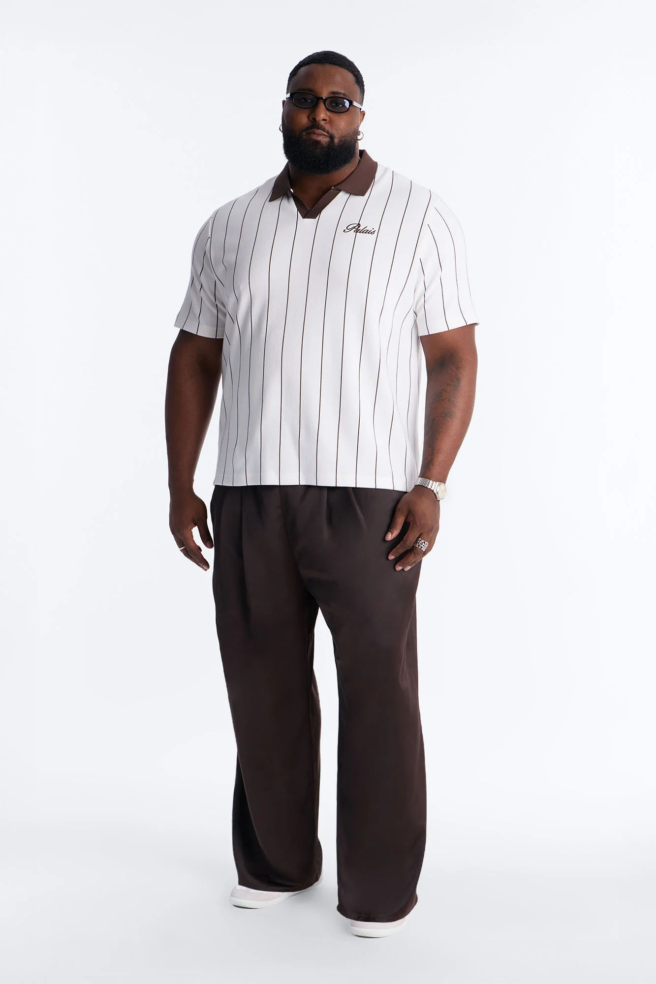 Brown Stripe Johnny Collar Polo - White/combo - Image 6