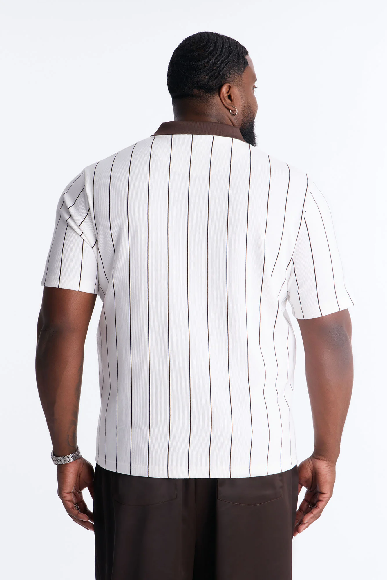 Brown Stripe Johnny Collar Polo - White/combo - Image 8