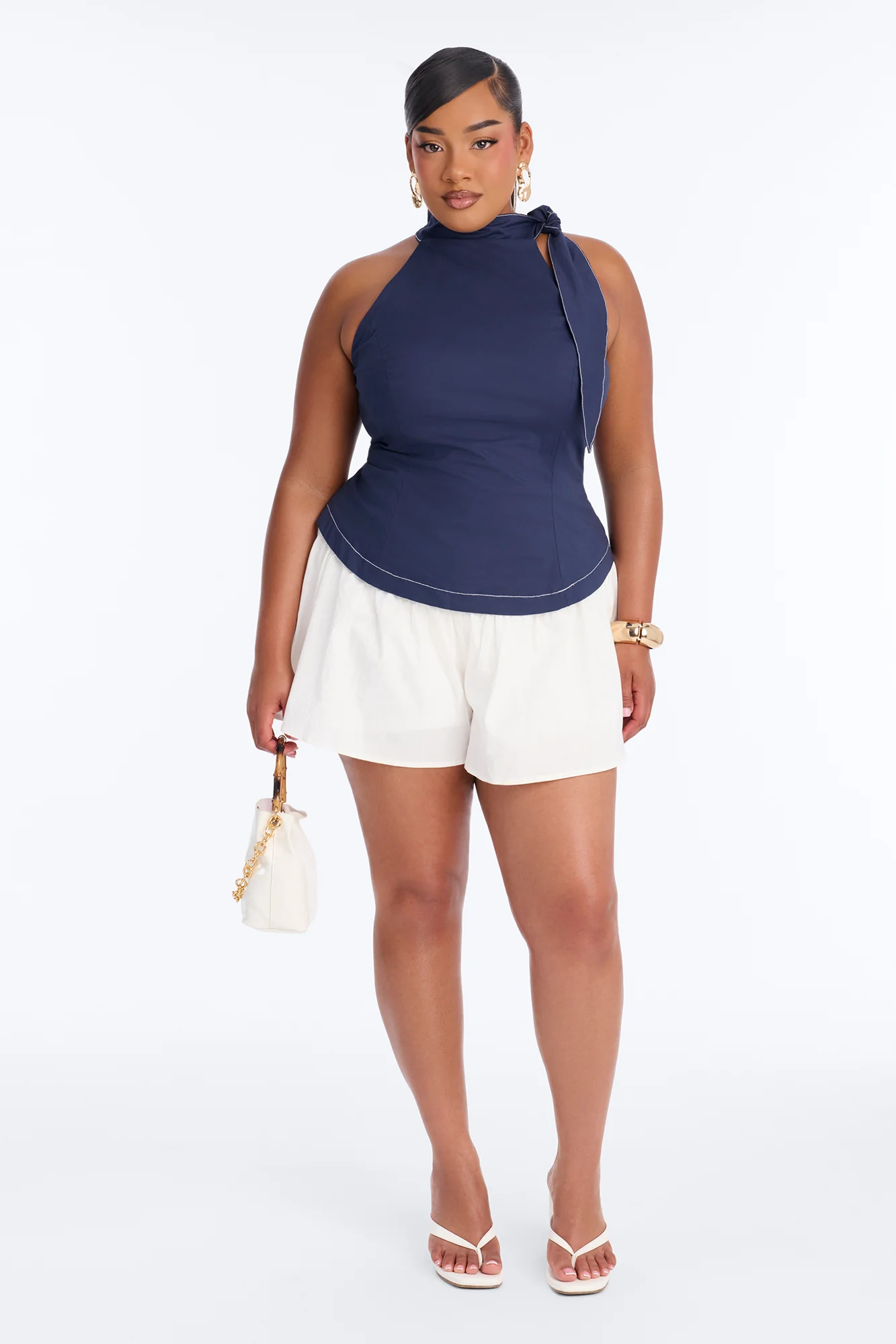 Brunch Date Micro High Neck Romper - Navy - Image 7
