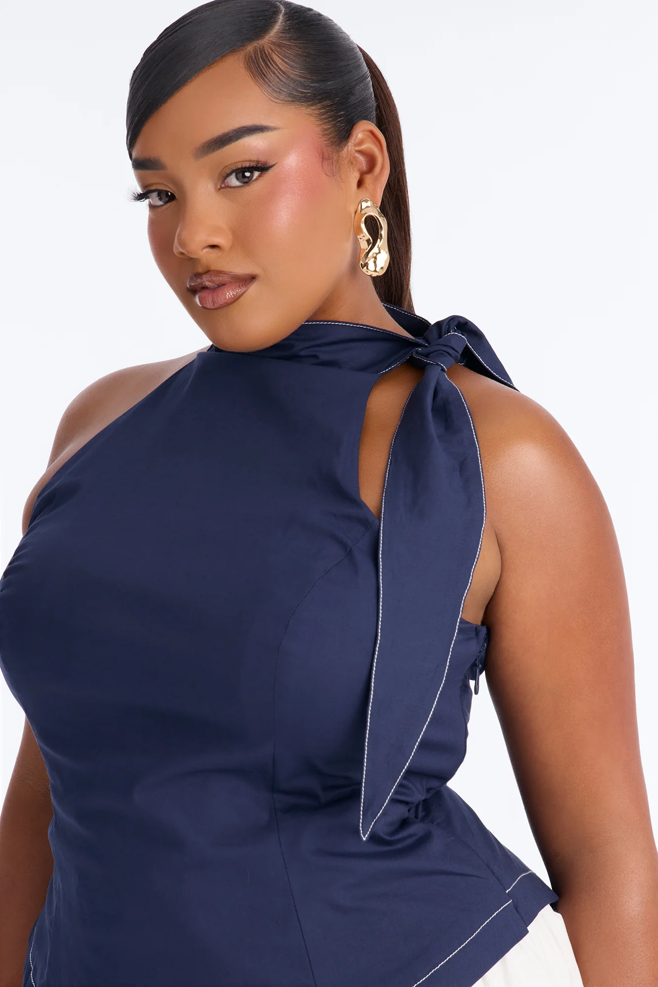 Brunch Date Micro High Neck Romper - Navy - Image 8