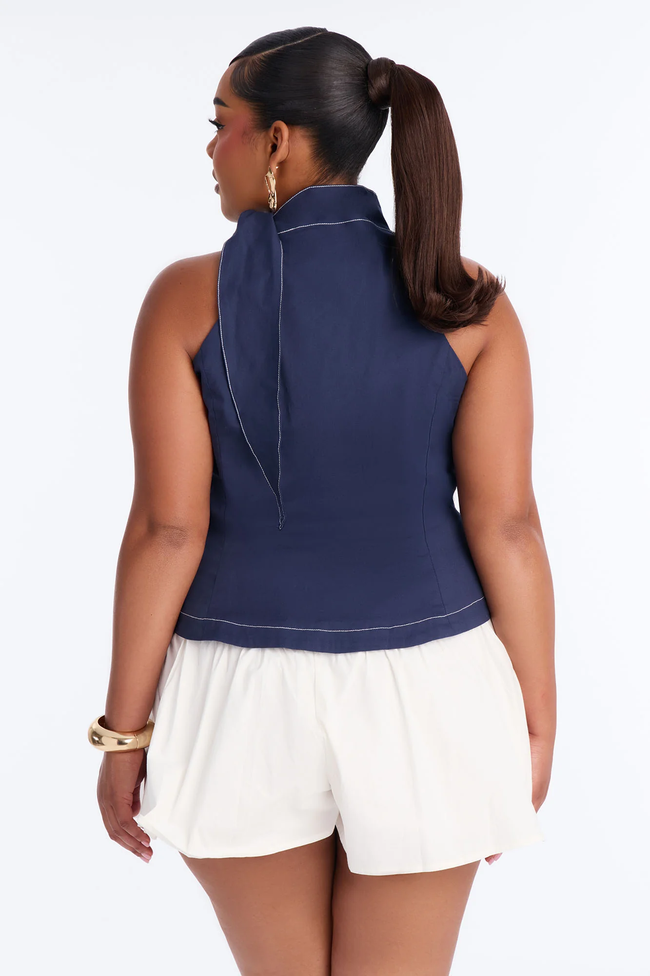 Brunch Date Micro High Neck Romper - Navy - Image 9