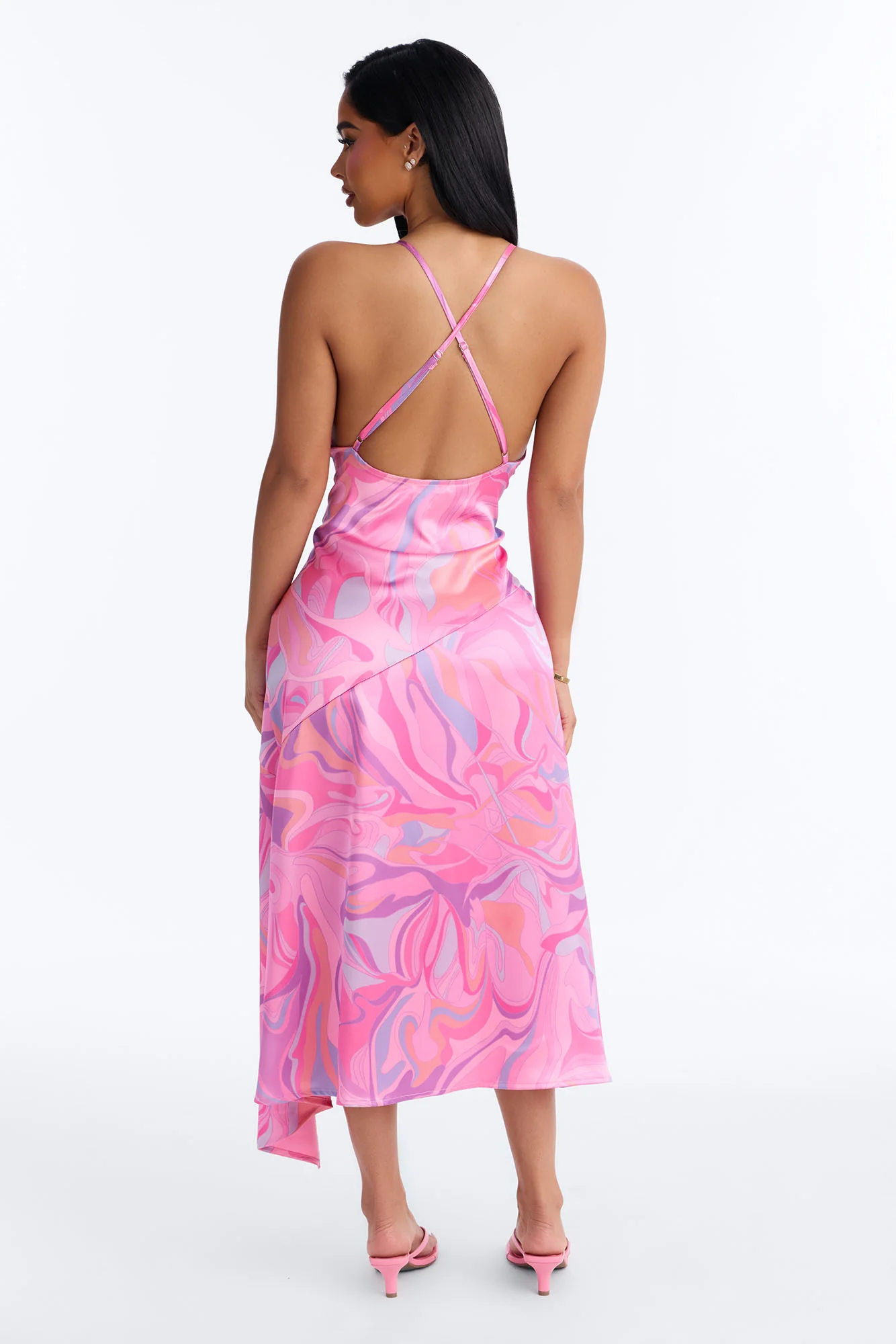 Brylee Asymmetrical Satin Midi Dress - Pink/combo - Image 3