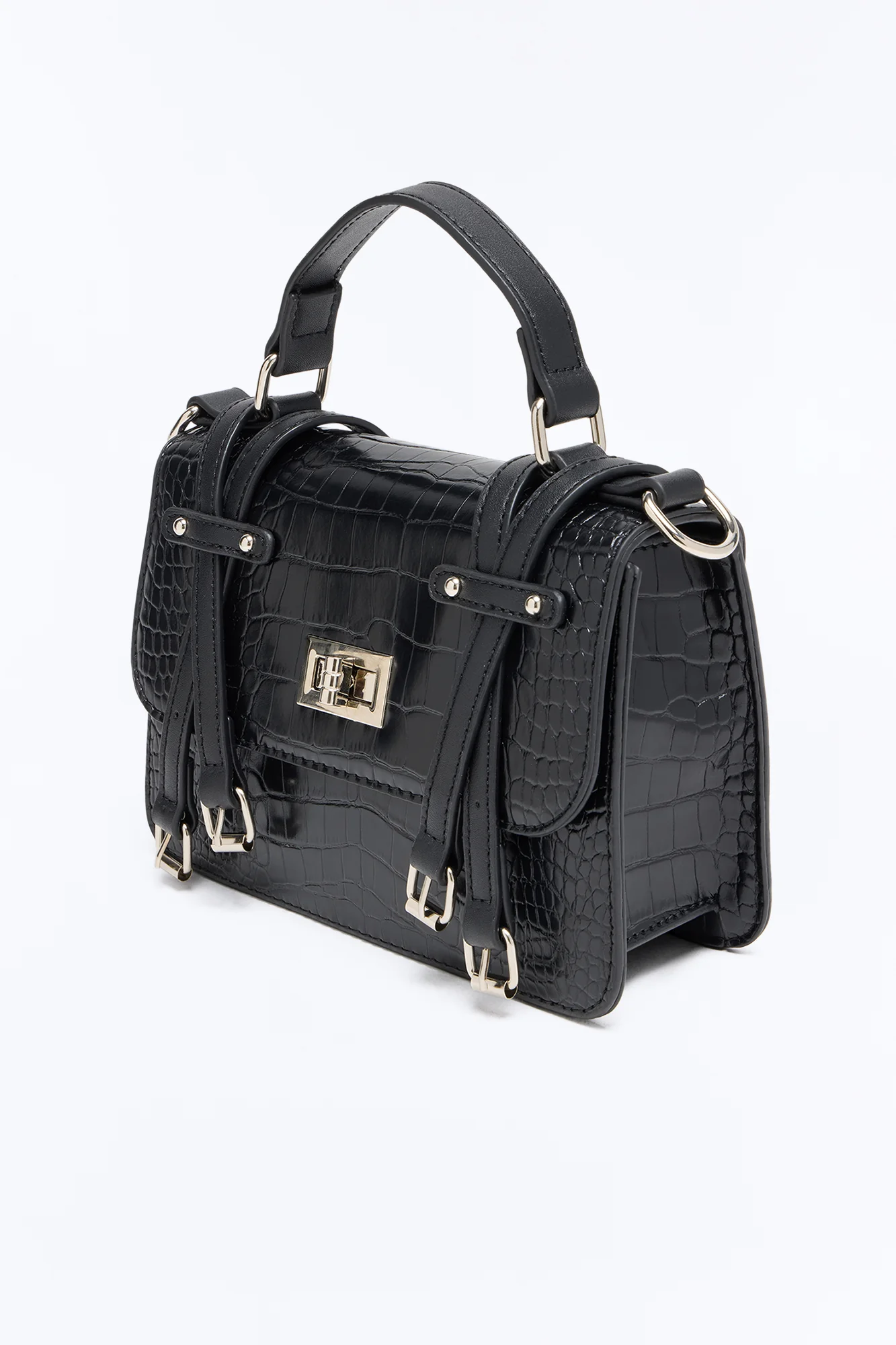 Buckle Up Faux Leather Crossbody Handbag - Black - Image 4