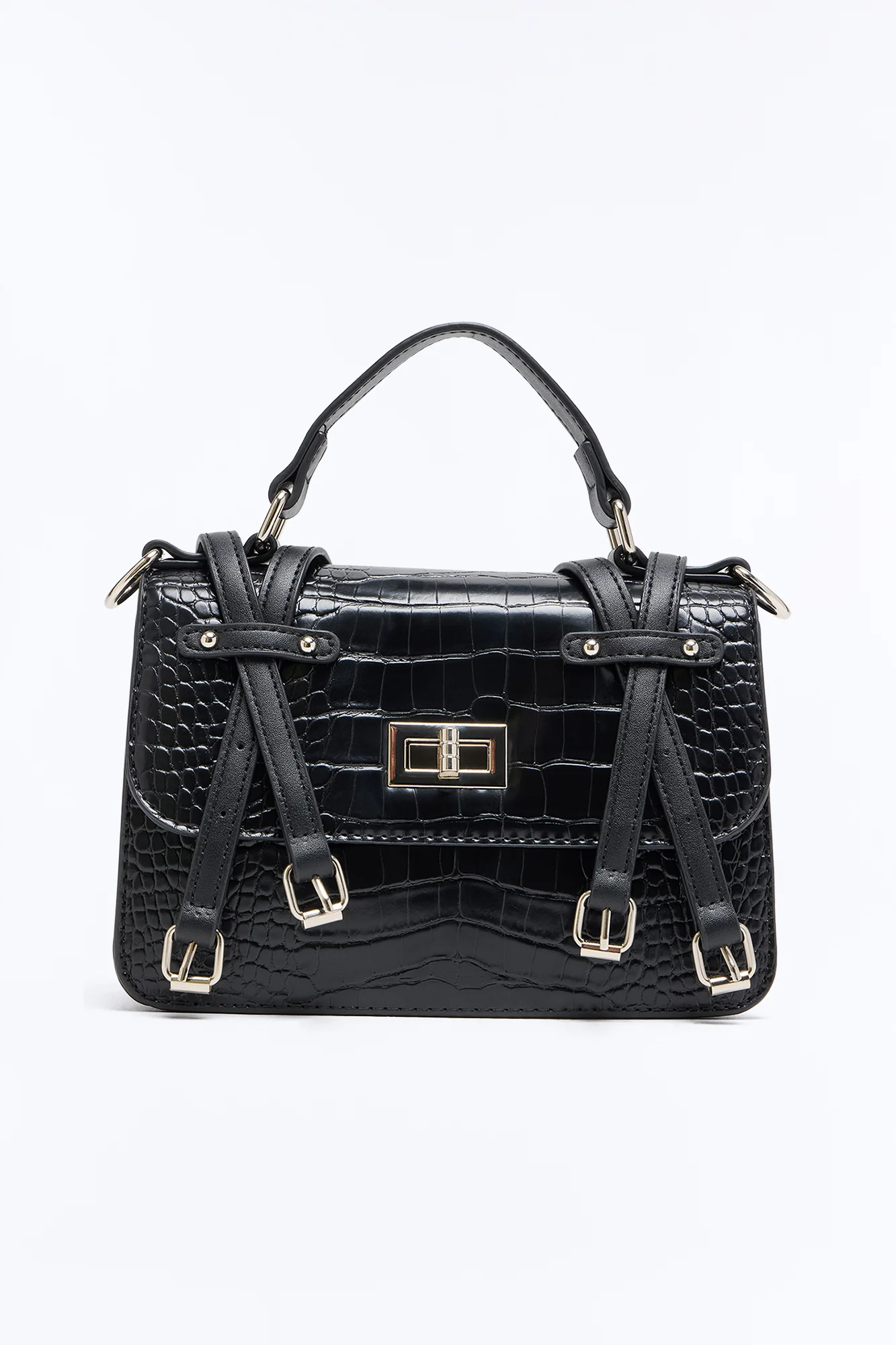 Buckle Up Faux Leather Crossbody Handbag - Black - Image 5