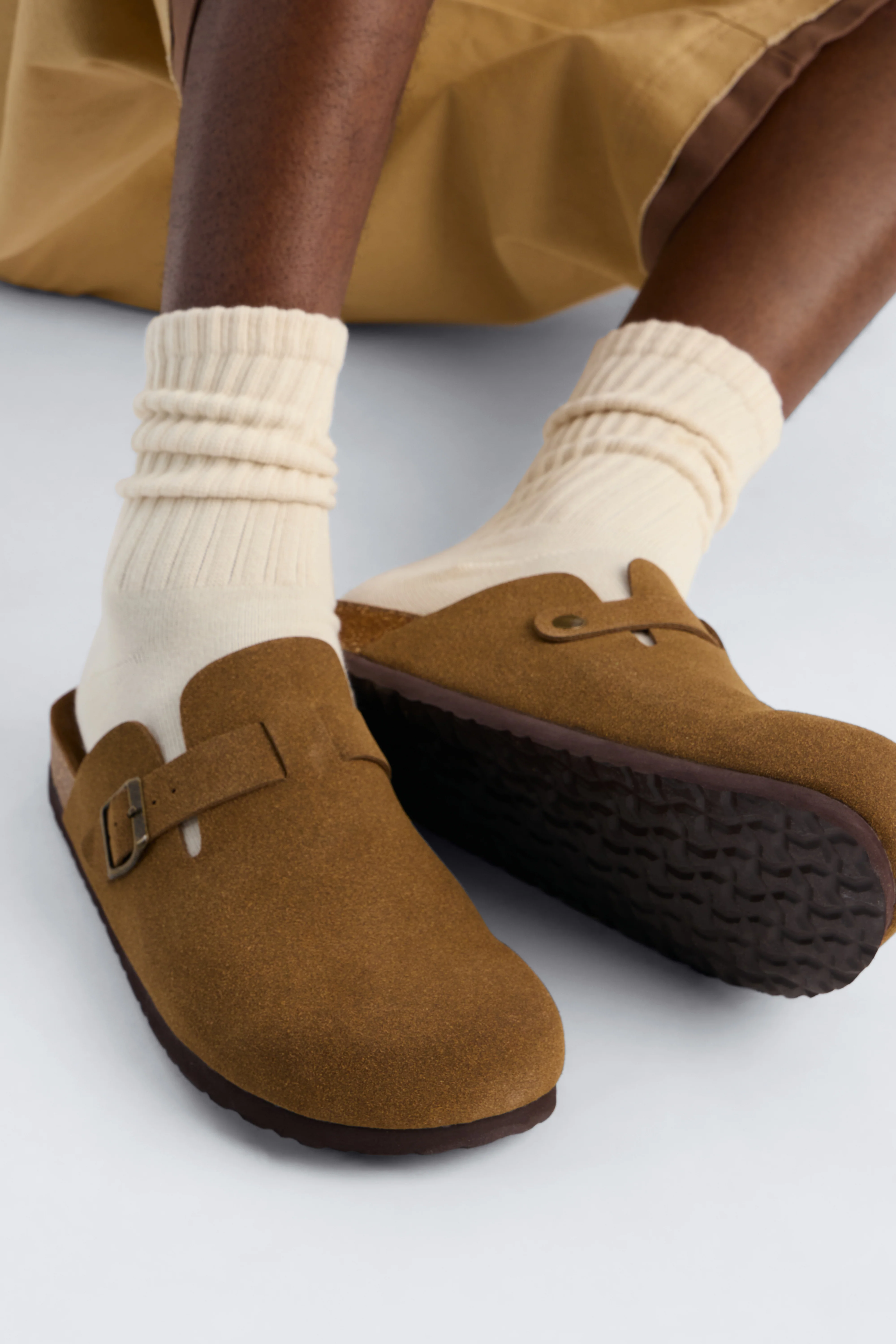 Buckled Cut Out Suede Slip On Mule - Brown - Image 2