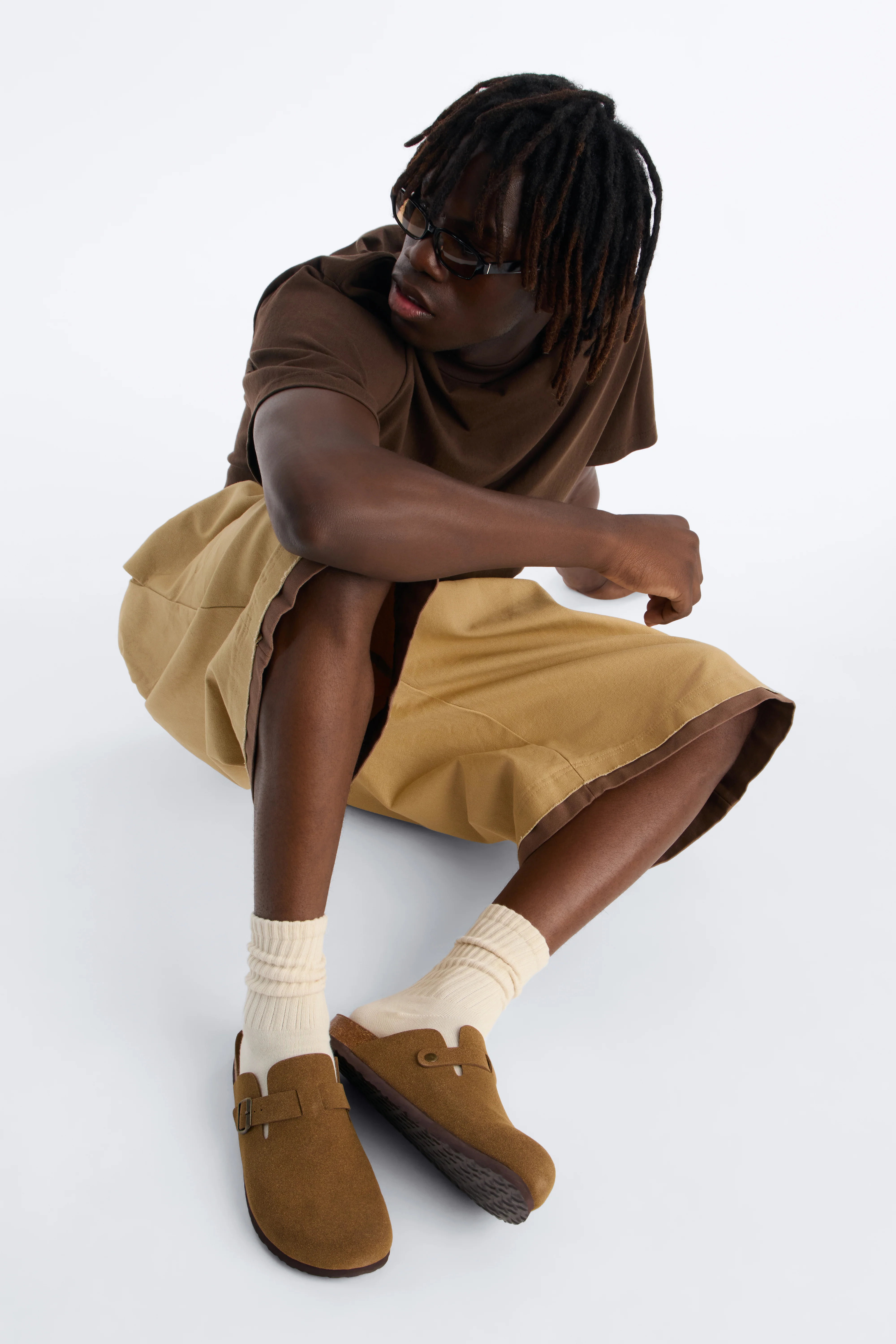 Buckled Cut Out Suede Slip On Mule - Brown - Image 3