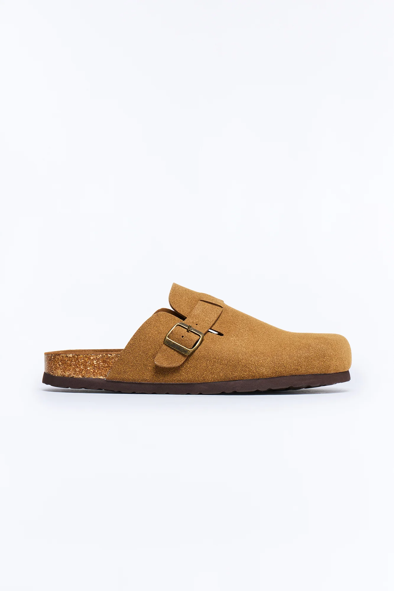 Buckled Cut Out Suede Slip On Mule - Brown - Image 4