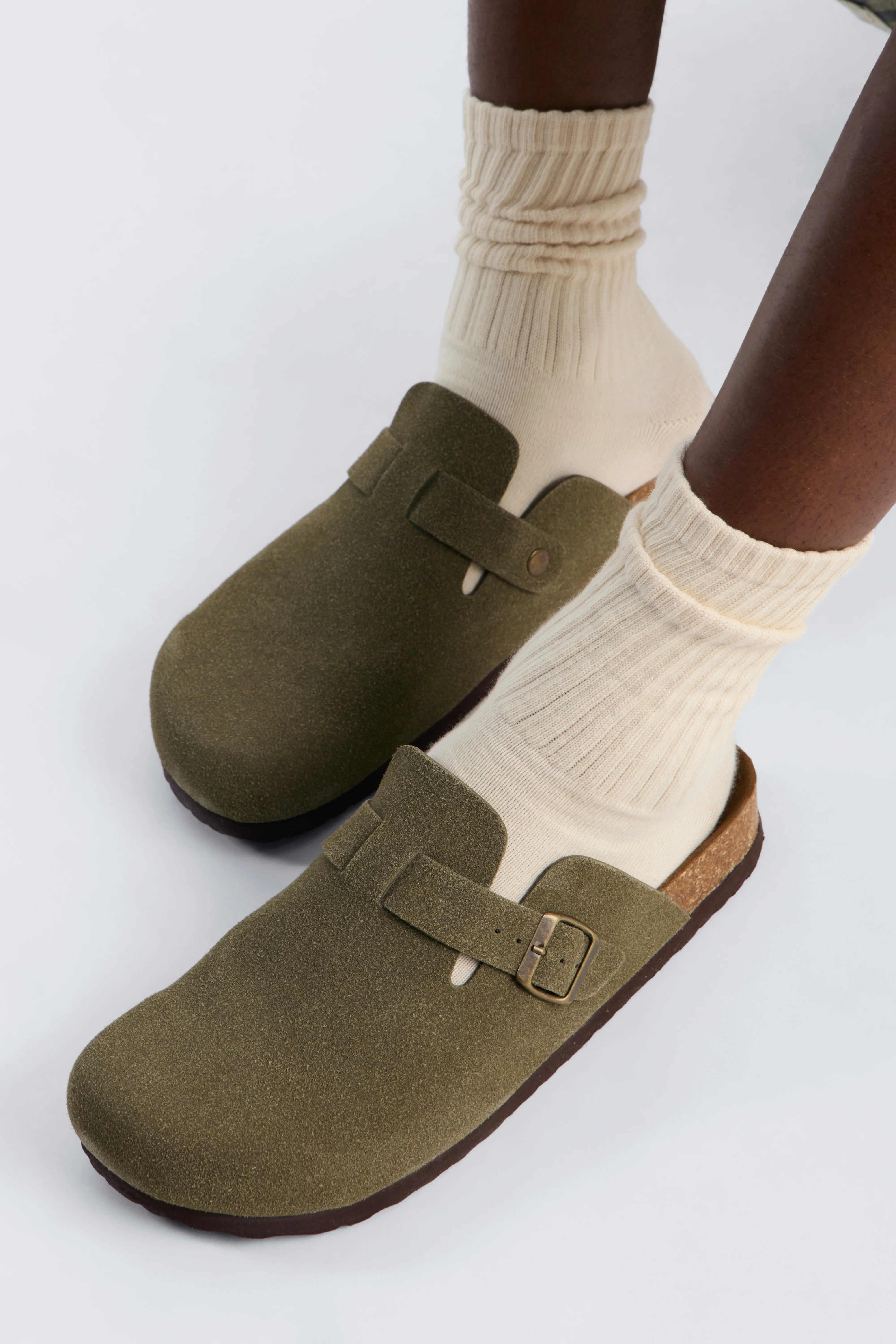 Buckled Cut Out Suede Slip On Mule - Green - Image 2