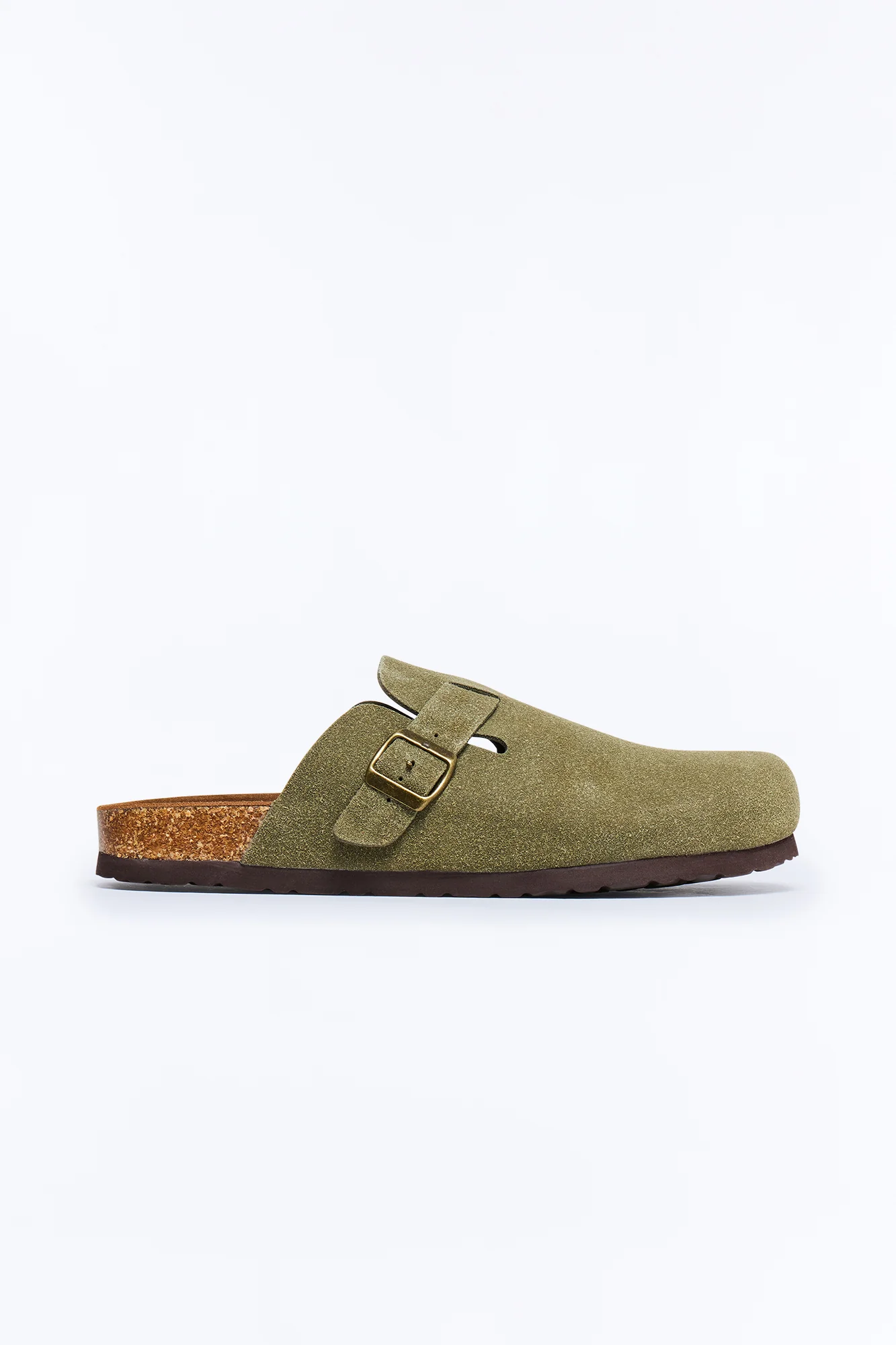 Buckled Cut Out Suede Slip On Mule - Green - Image 4