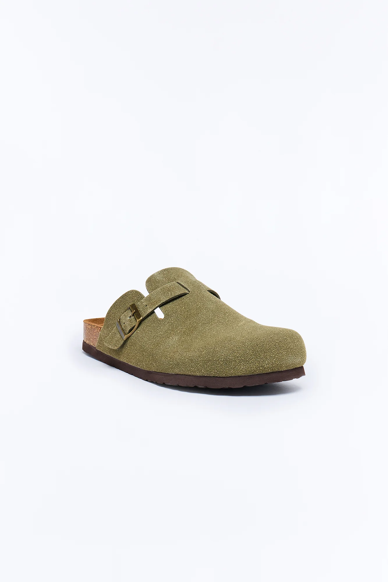 Buckled Cut Out Suede Slip On Mule - Green - Image 5