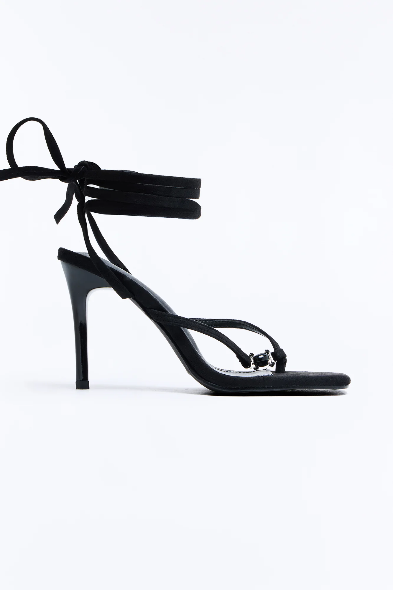 Built Different Suede Wrap Up Heels - Black - Image 3