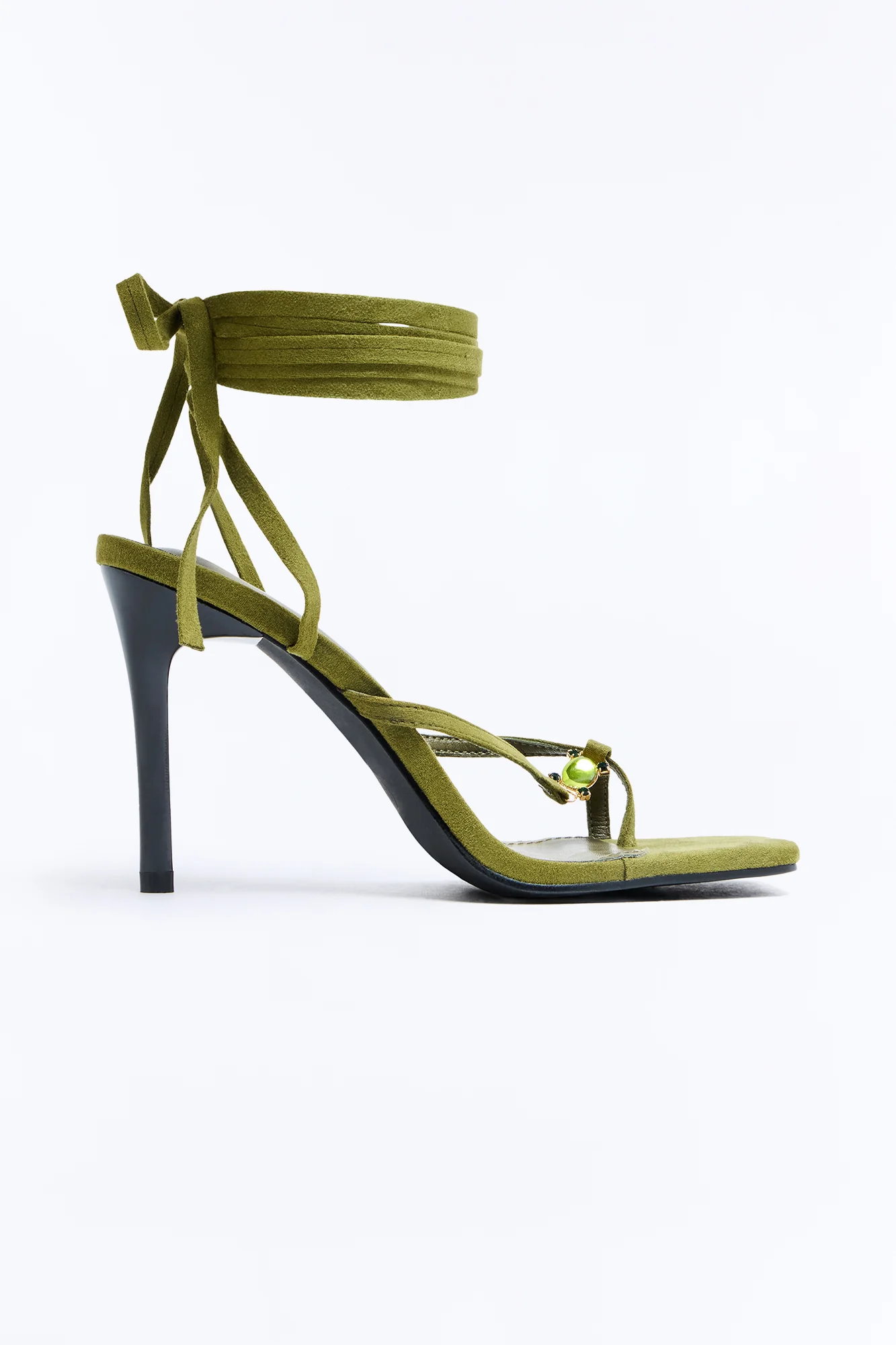 Built Different Suede Wrap Up Heels - Olive - Image 3