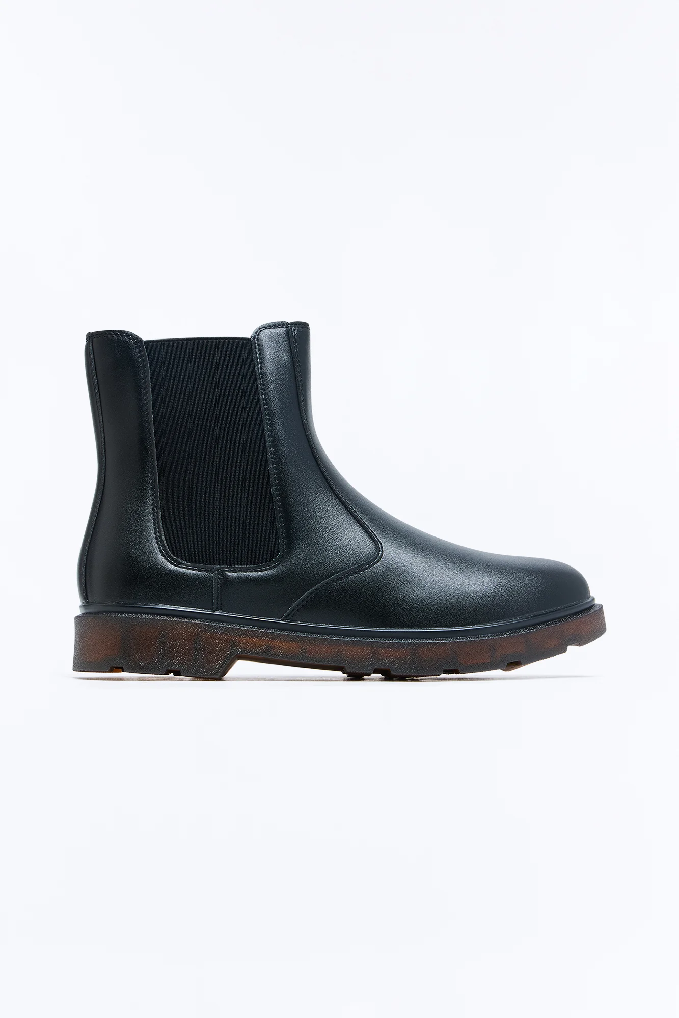 Burnished Faux Leather Chelsea Boot - Black - Image 4