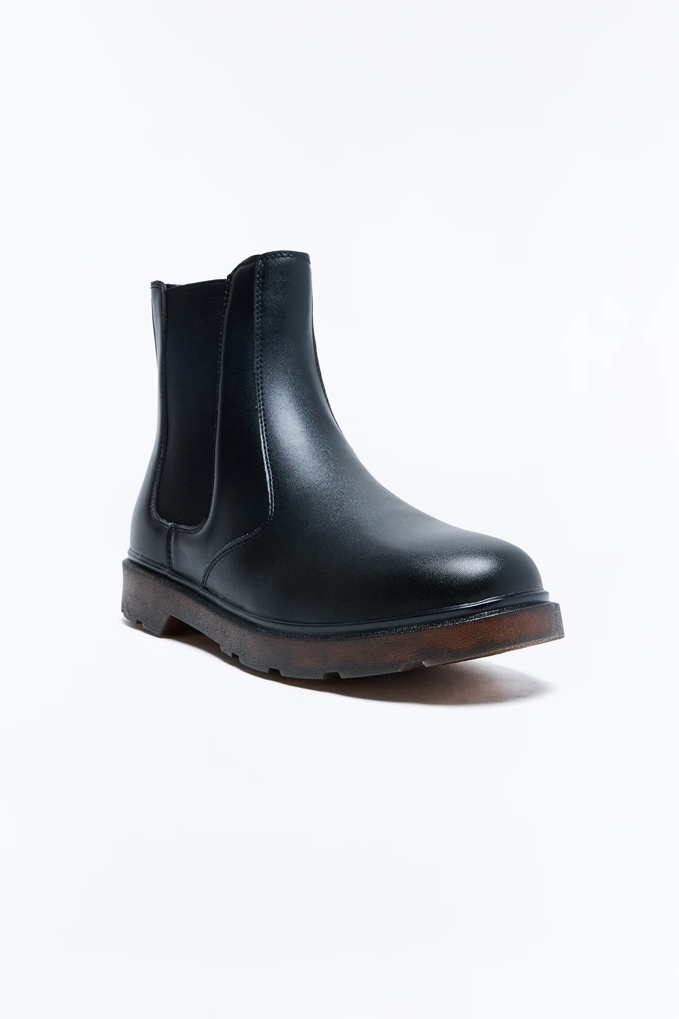 Burnished Faux Leather Chelsea Boot - Black - Image 5