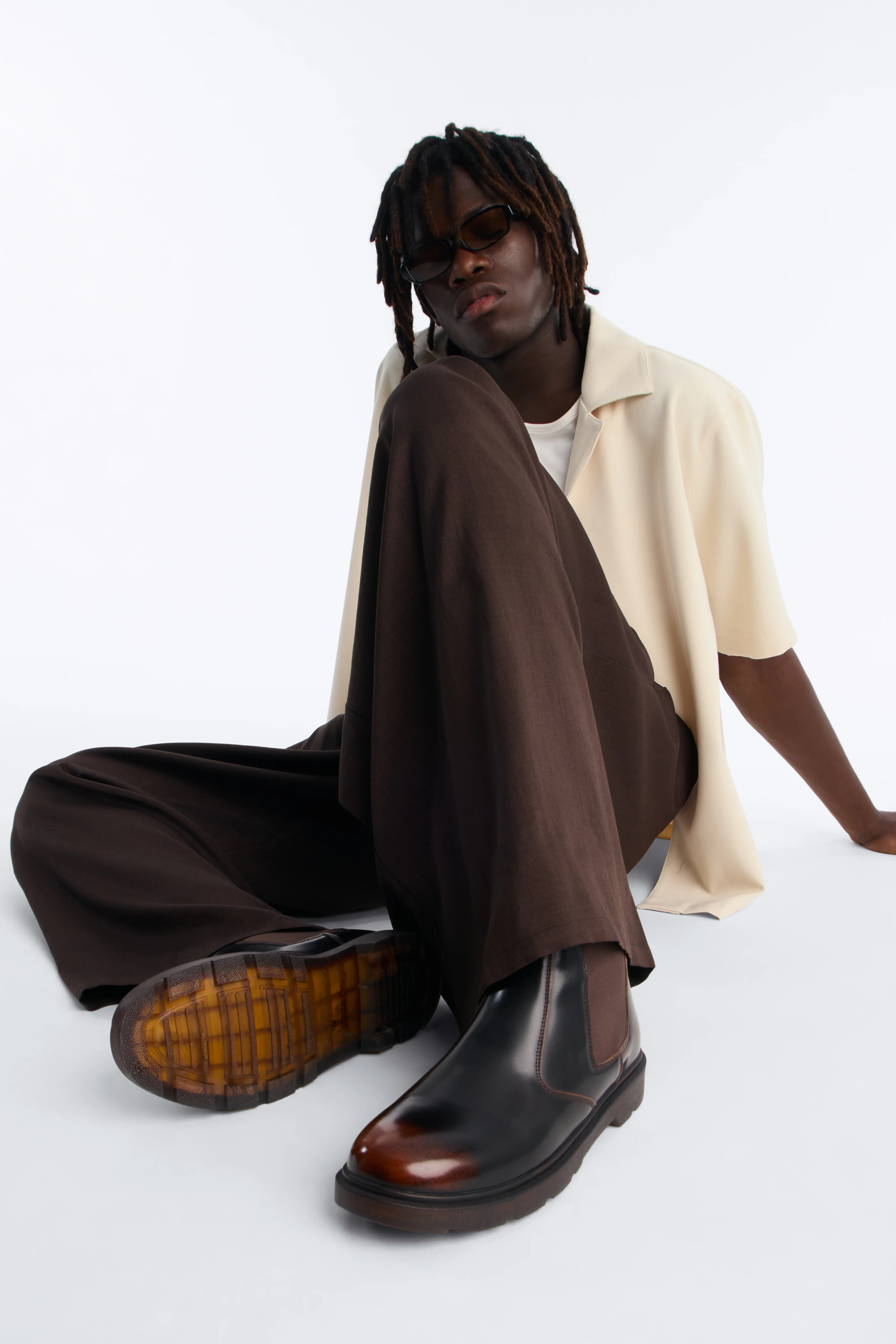 Burnished Faux Leather Chelsea Boot - Brown - Image 2