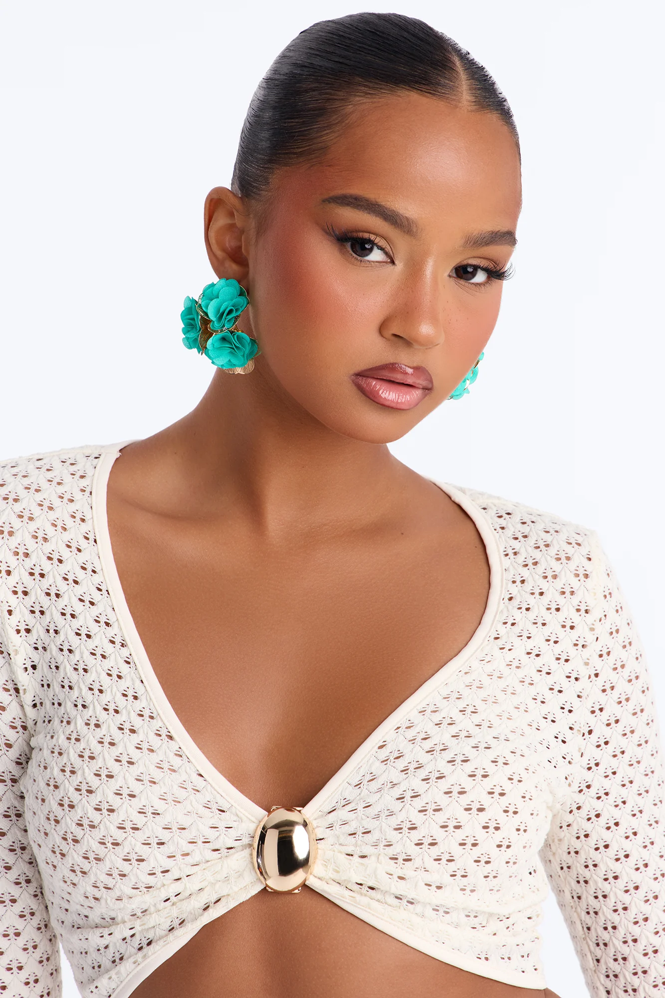 Burst Of Love Floral Earrings - Teal - Image 2